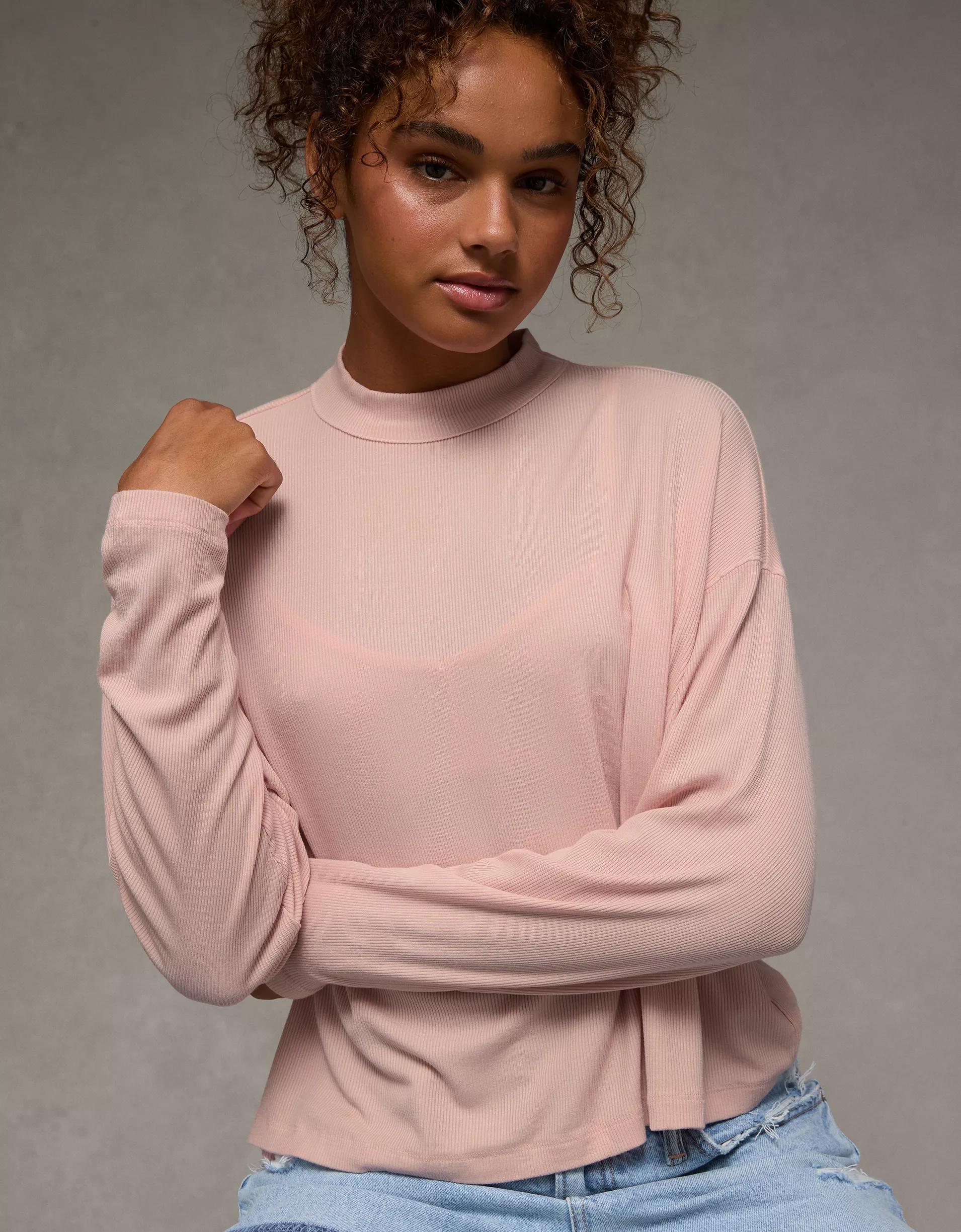 AE Soft & Sexy Long Sleeve Mockneck T-Shirt Product Image