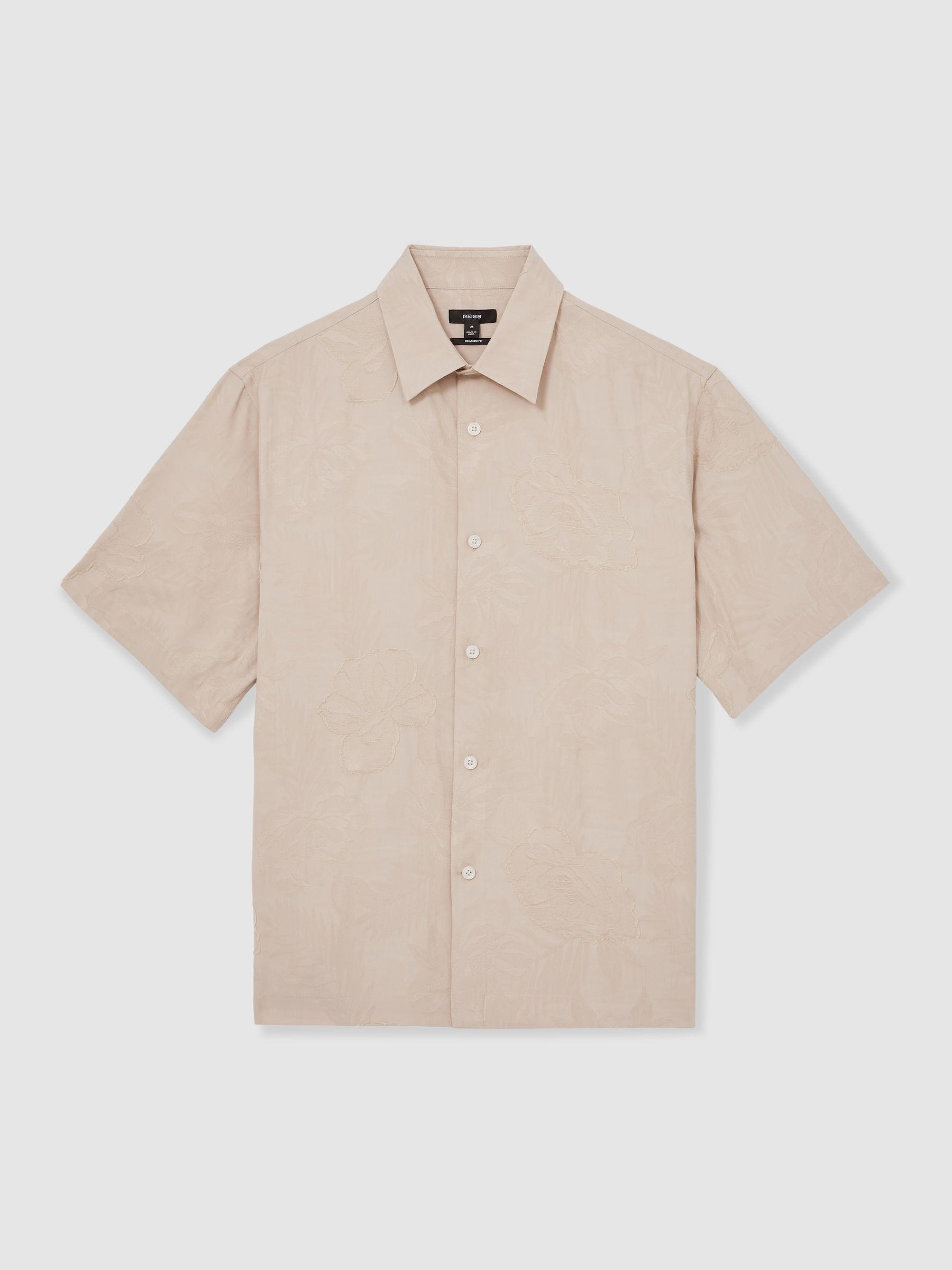 Floral-Jacquard Short-Sleeve Shirt in Oatmeal Product Image