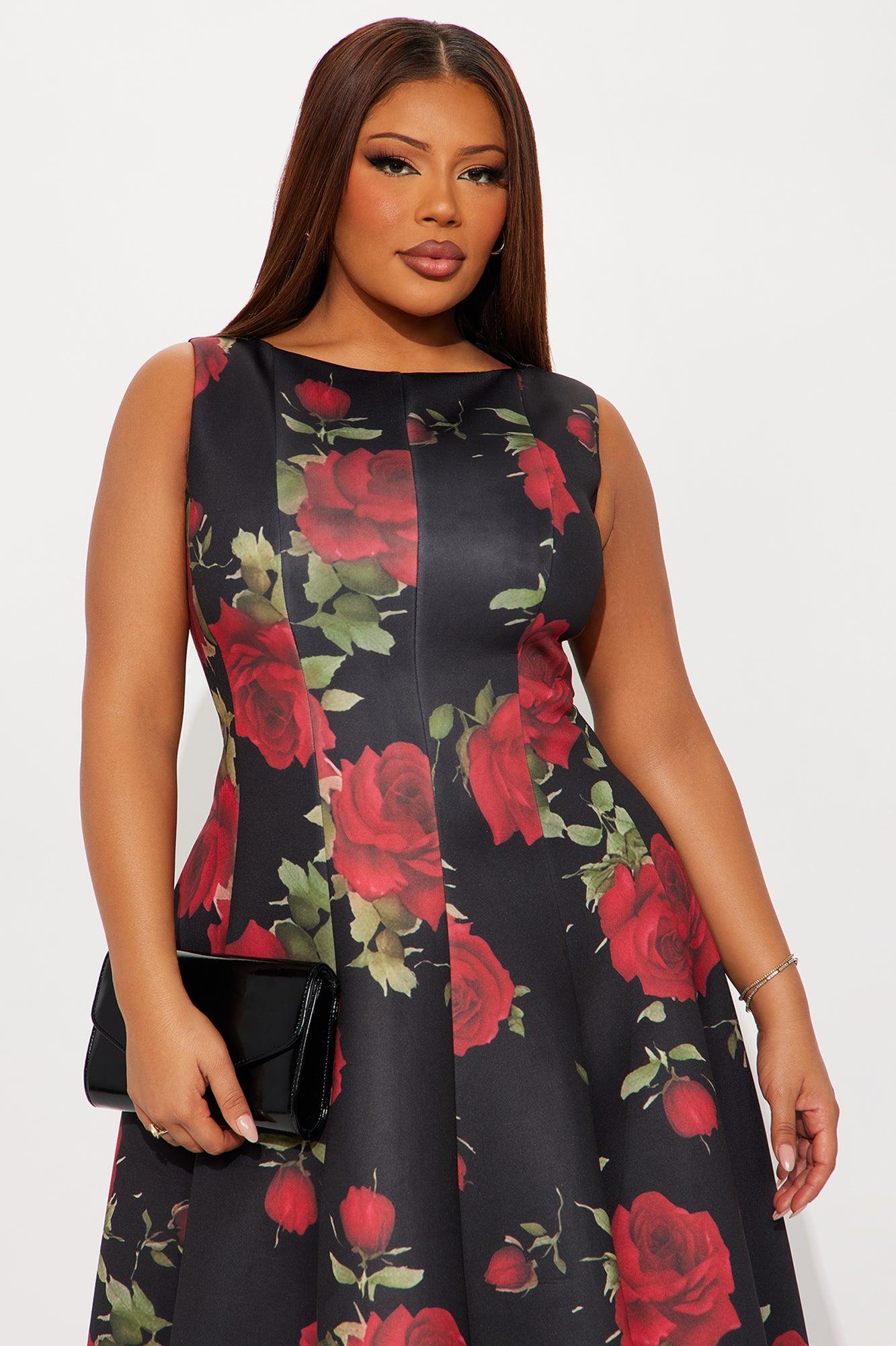 Sweet Sunday Pleated Floral Midi Dress - Red/combo Female Product Image