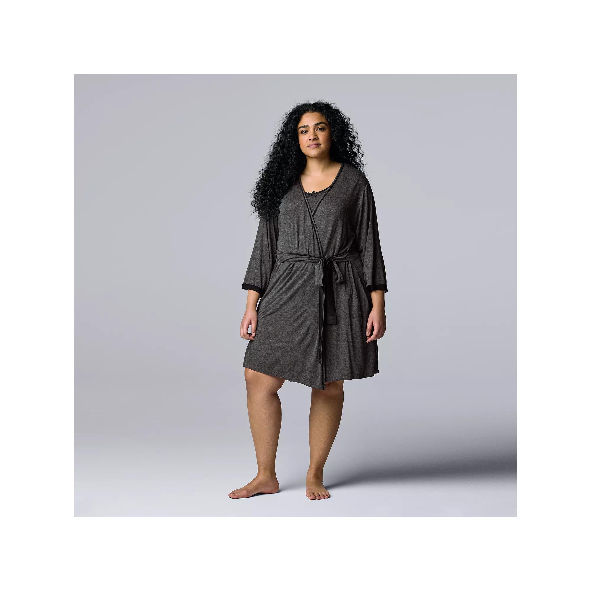 Plus Size Simply Vera Vera Wang Basic Luxury Wrap Robe, Women's, Size: 3XL, Grey Heather Product Image