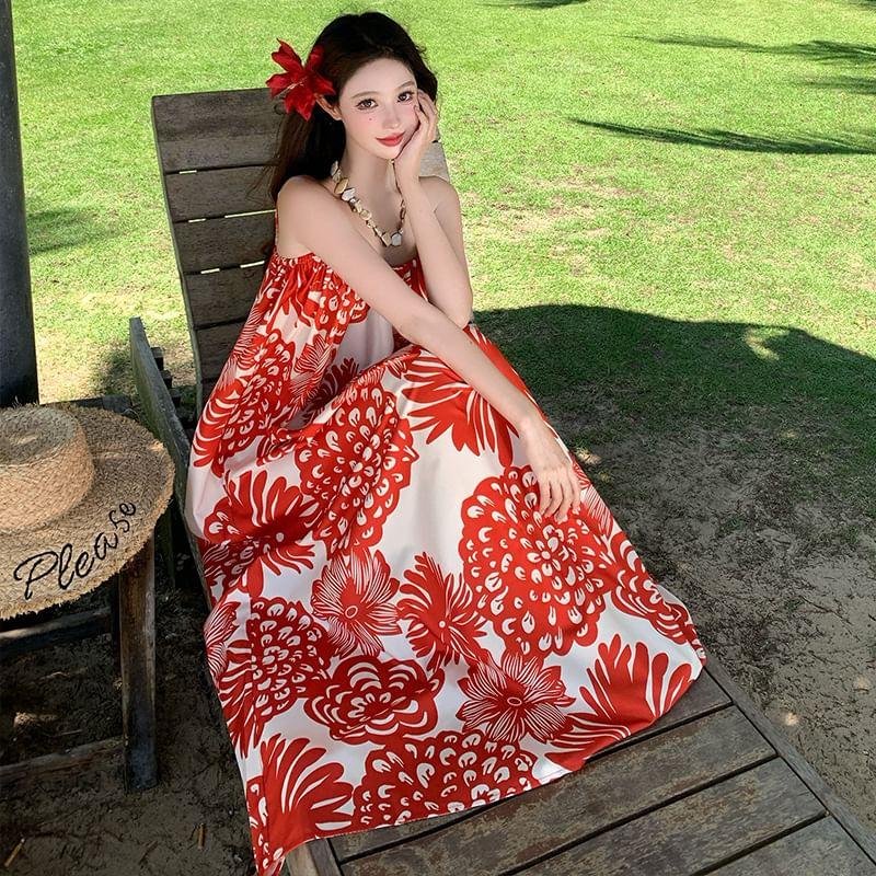 Spaghetti Strap Floral Print Midi Sundress Product Image