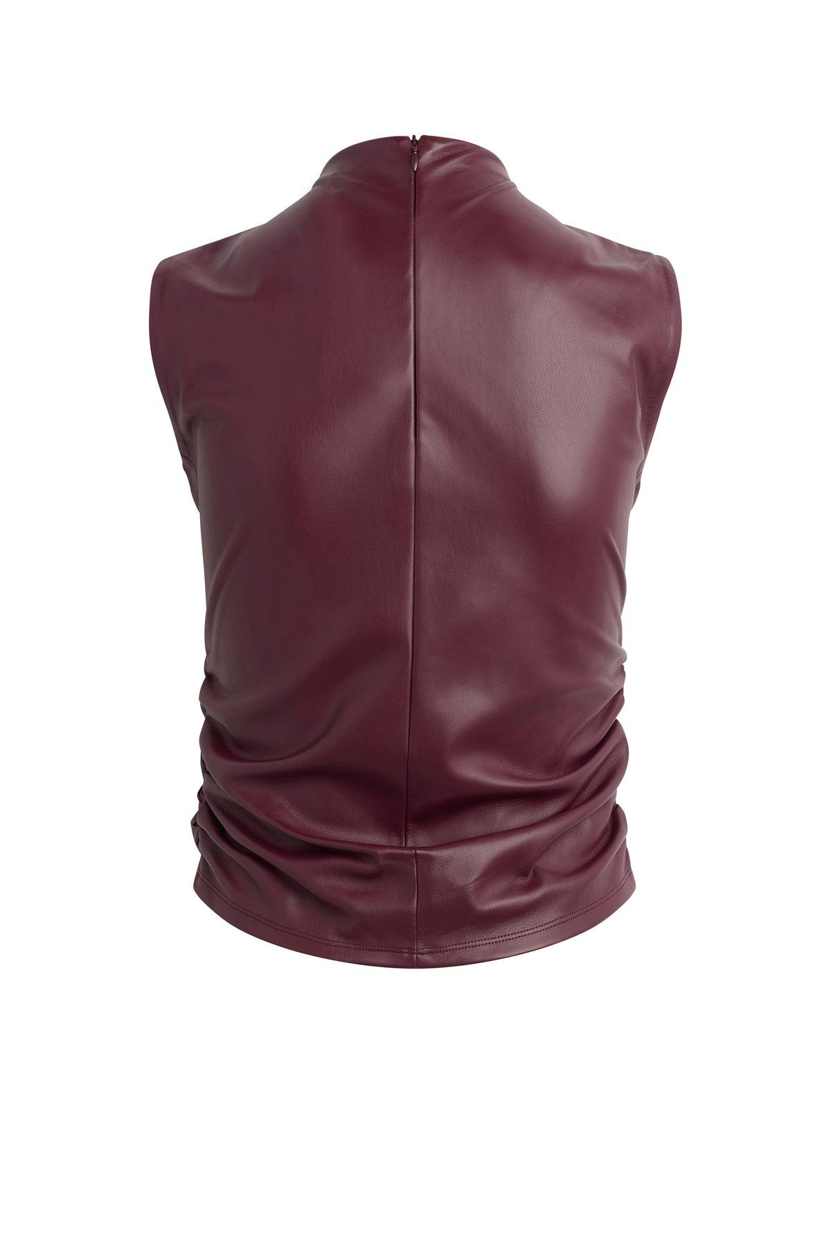Vegan Leather Top W Side Seam Ruching Female Product Image