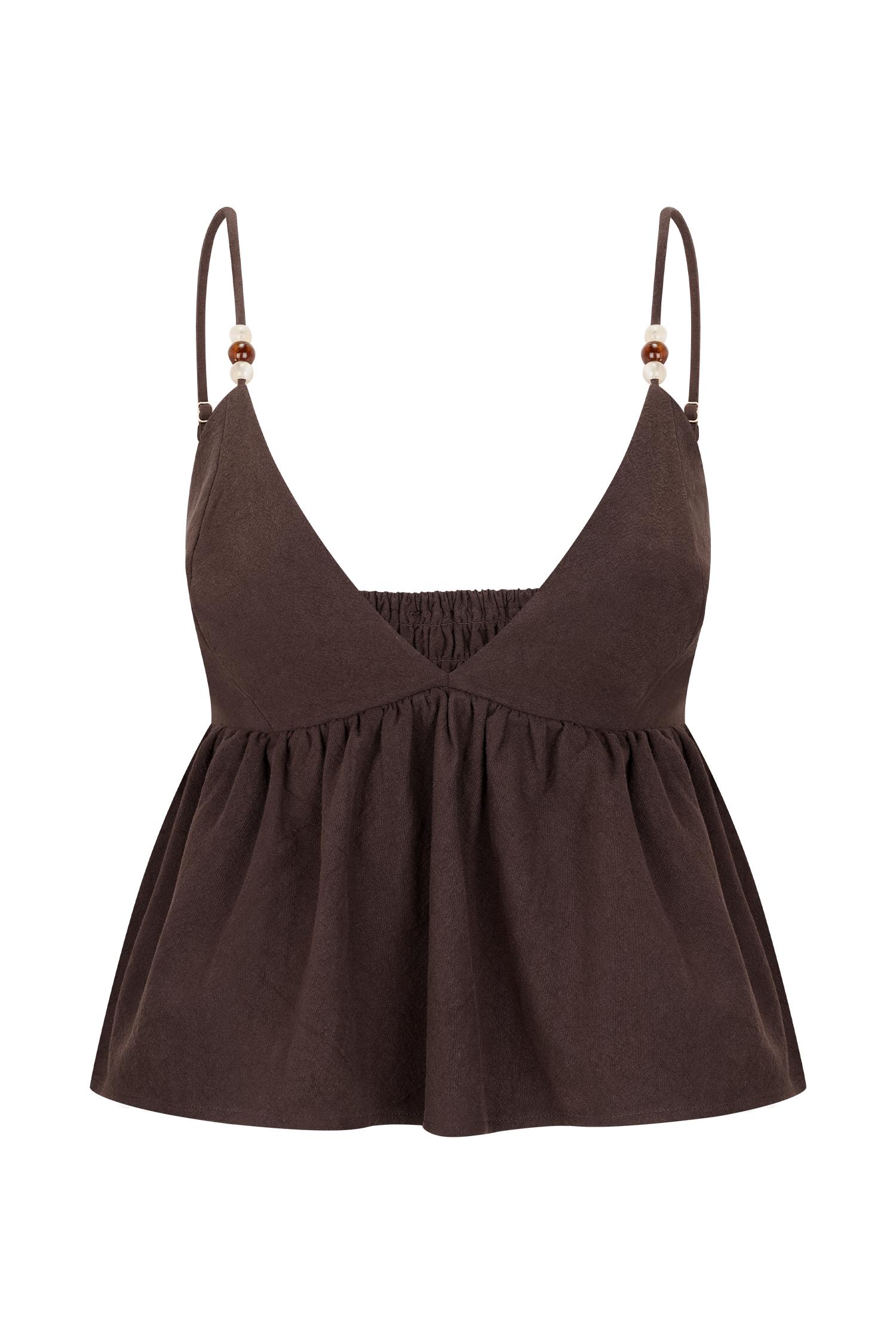 Janayia Cotton Beaded Top - Dark Espresso Product Image