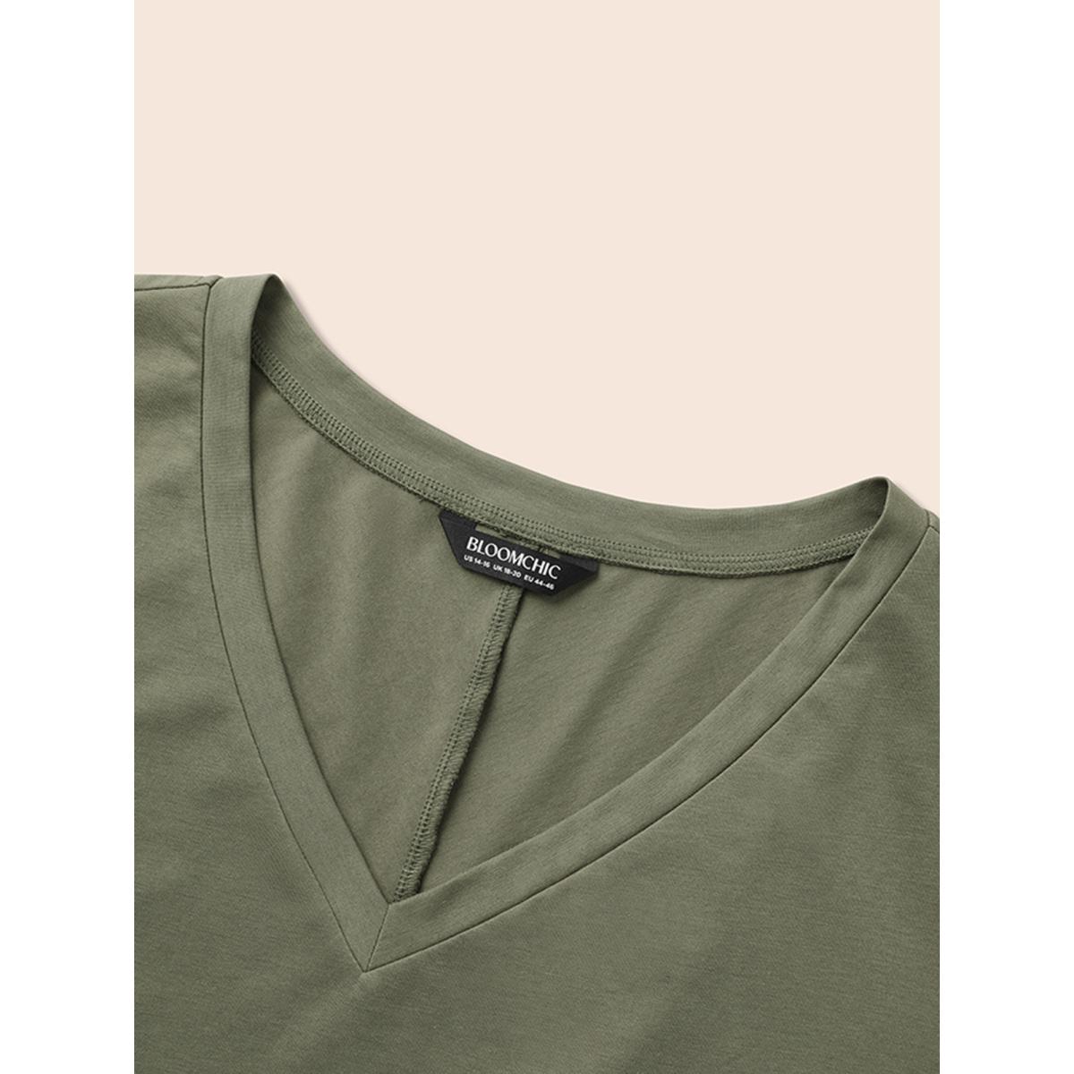 Plus Size Solid Twist Back V Neck Short Sleeve T-shirt Sage Women Casual Plain Plain V-neck Dailywear T-shirts BloomChic 12/L Product Image
