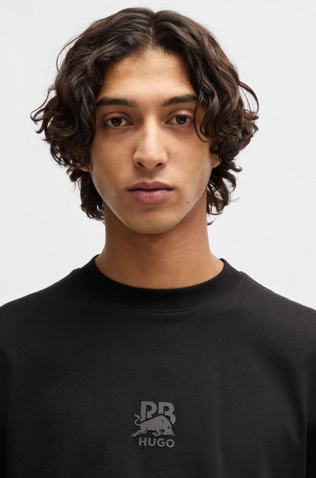 HUGO - HUGO x RB cotton-jersey T-shirt with carbon stealth logo - Black Product Image
