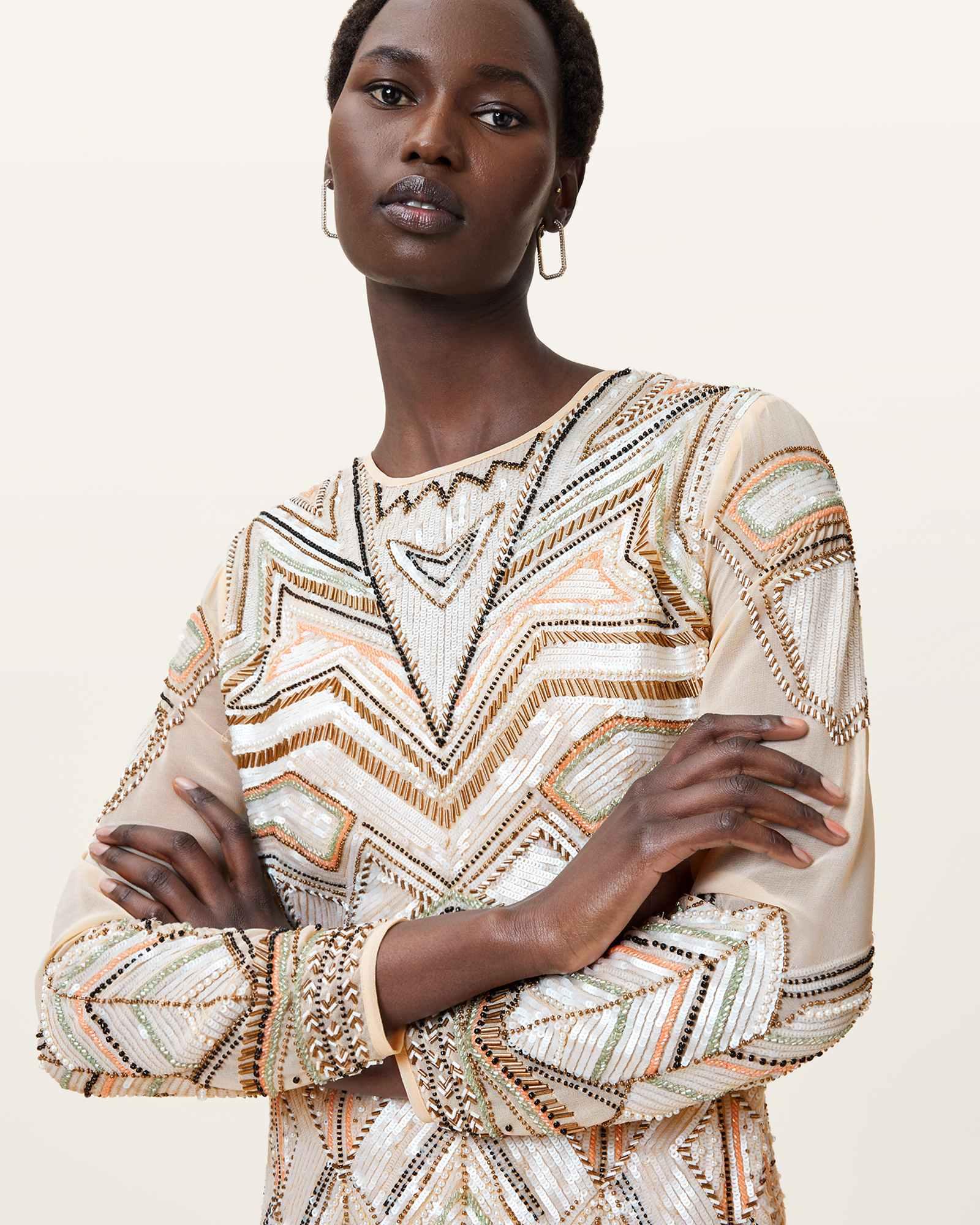 Noushka Embellished Mini Dress ECRU WHITE | ALLSAINTS US Product Image