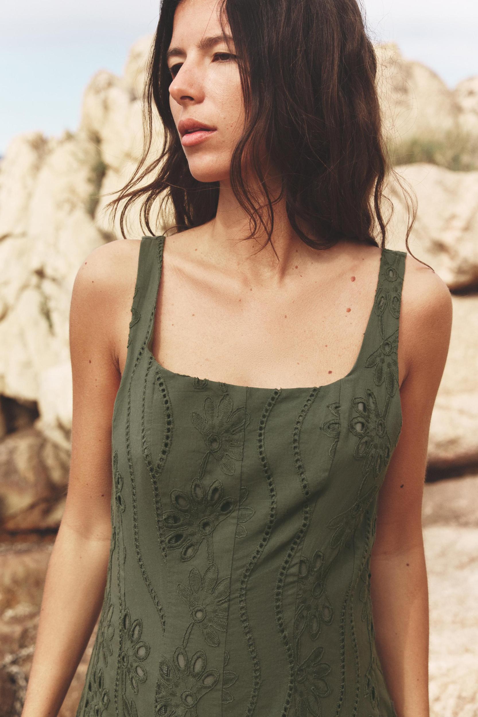 EMBROIDERED EYELET MIDI DRESS Product Image