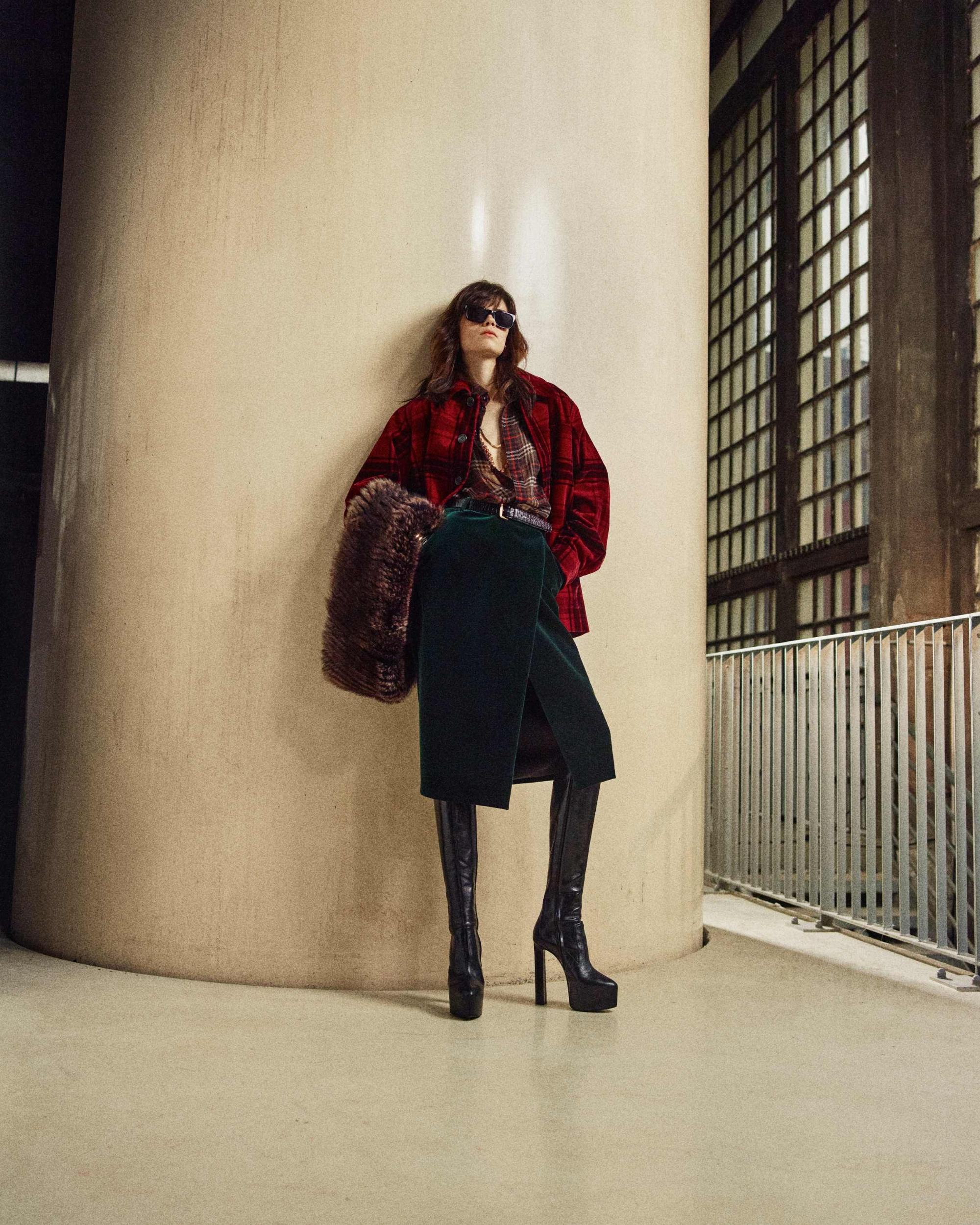 midi wrap skirt in cotton velvet Product Image