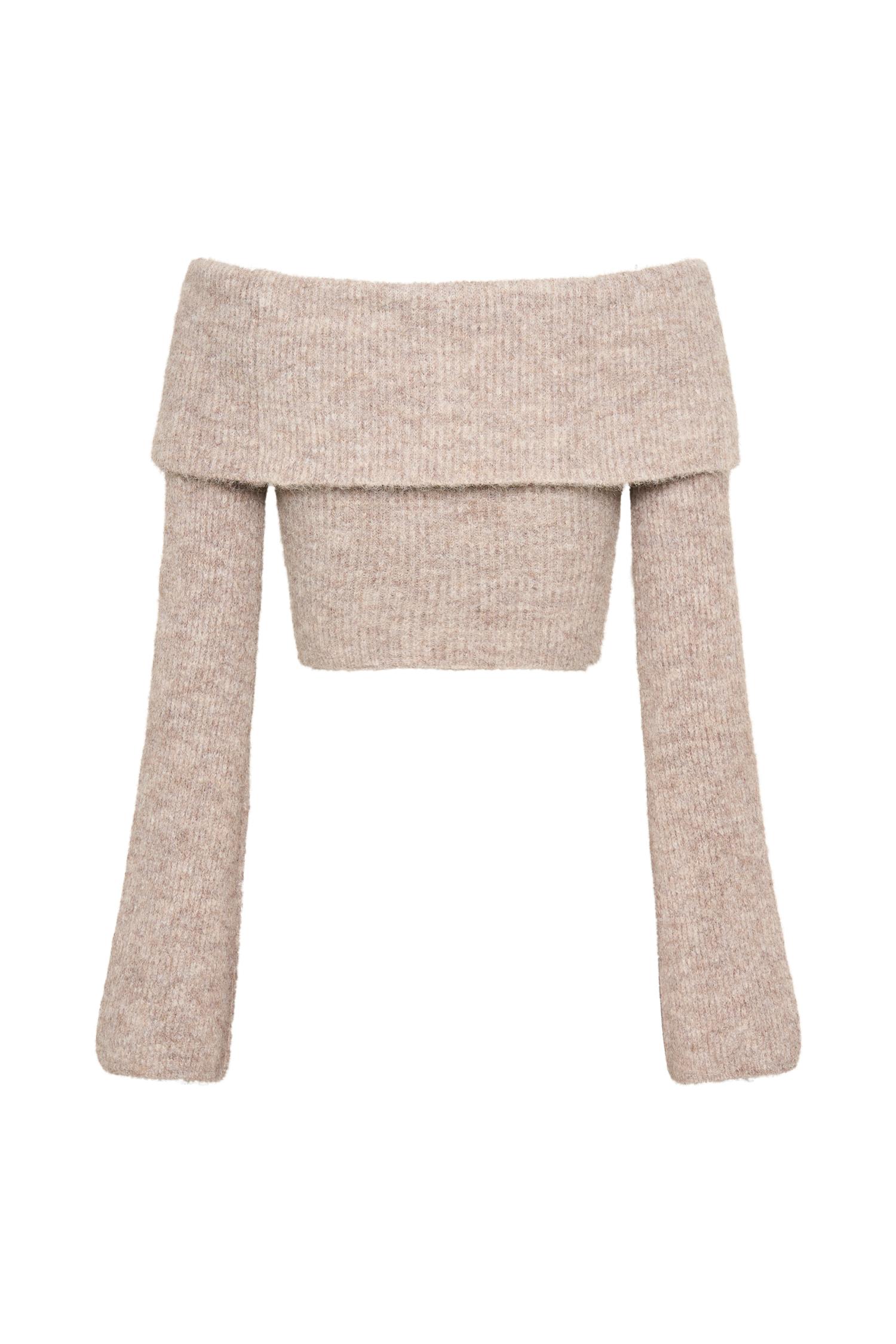 Baxter Off Shoulder Fluffy Knit Top - Taupe Product Image