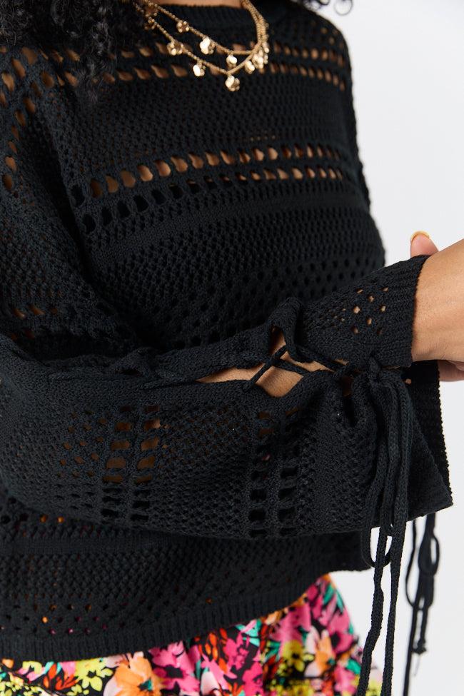Easy Going Black Open Knit Boat Neck Sweater FINAL SALE Product Image
