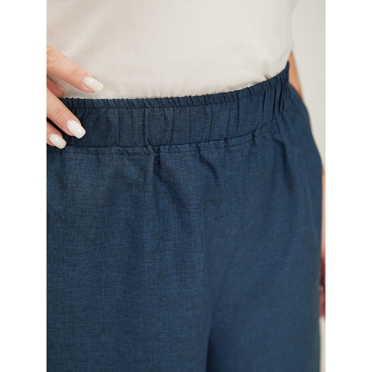 Plus Size Solid Button Detail Wide Leg Pants Women Black Workwear Essentials Wide Leg High Rise Office Pants BloomChic 14-16/1X Product Image