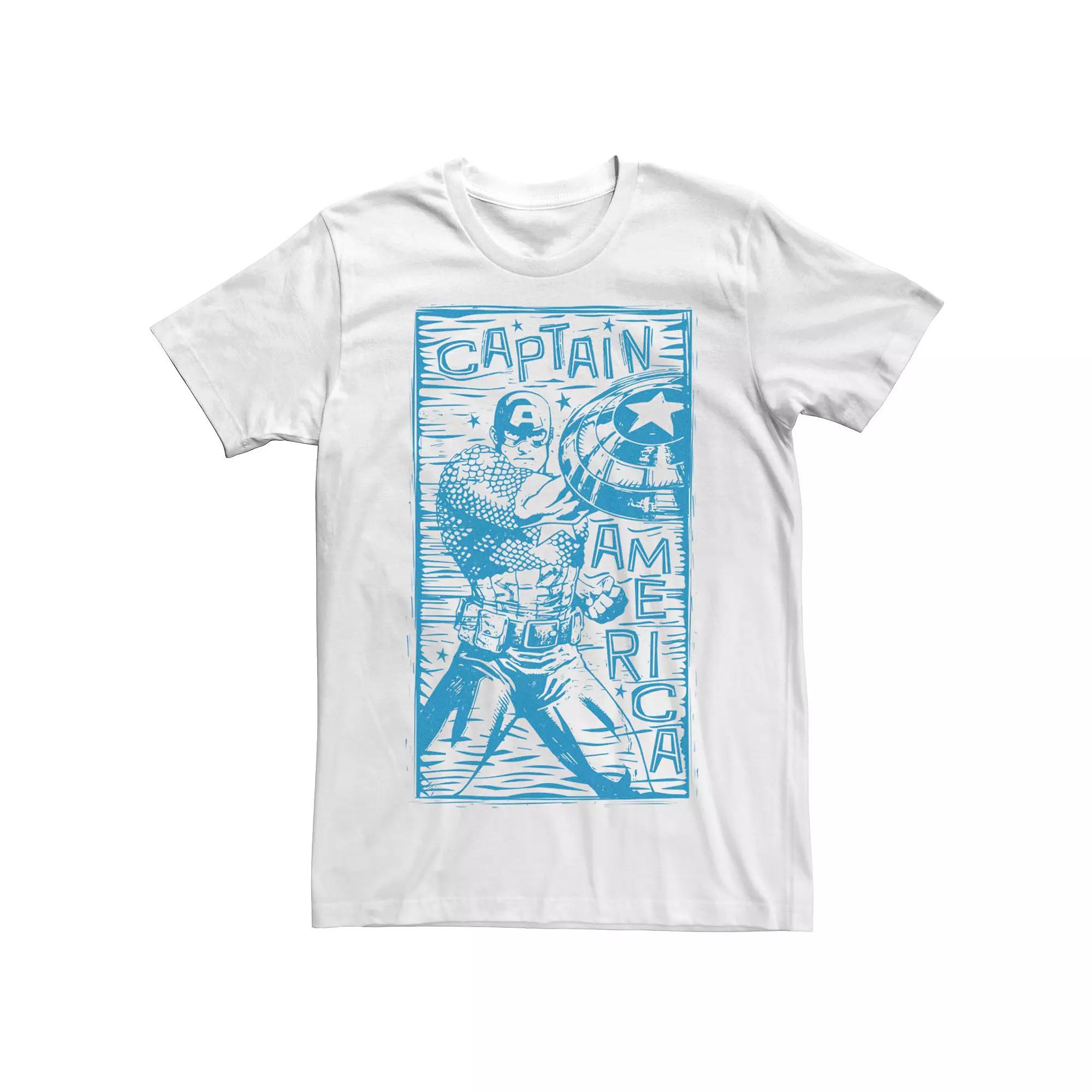Men's Marvel Captain America Woodcut Blue Portrait Tee,  Product Image