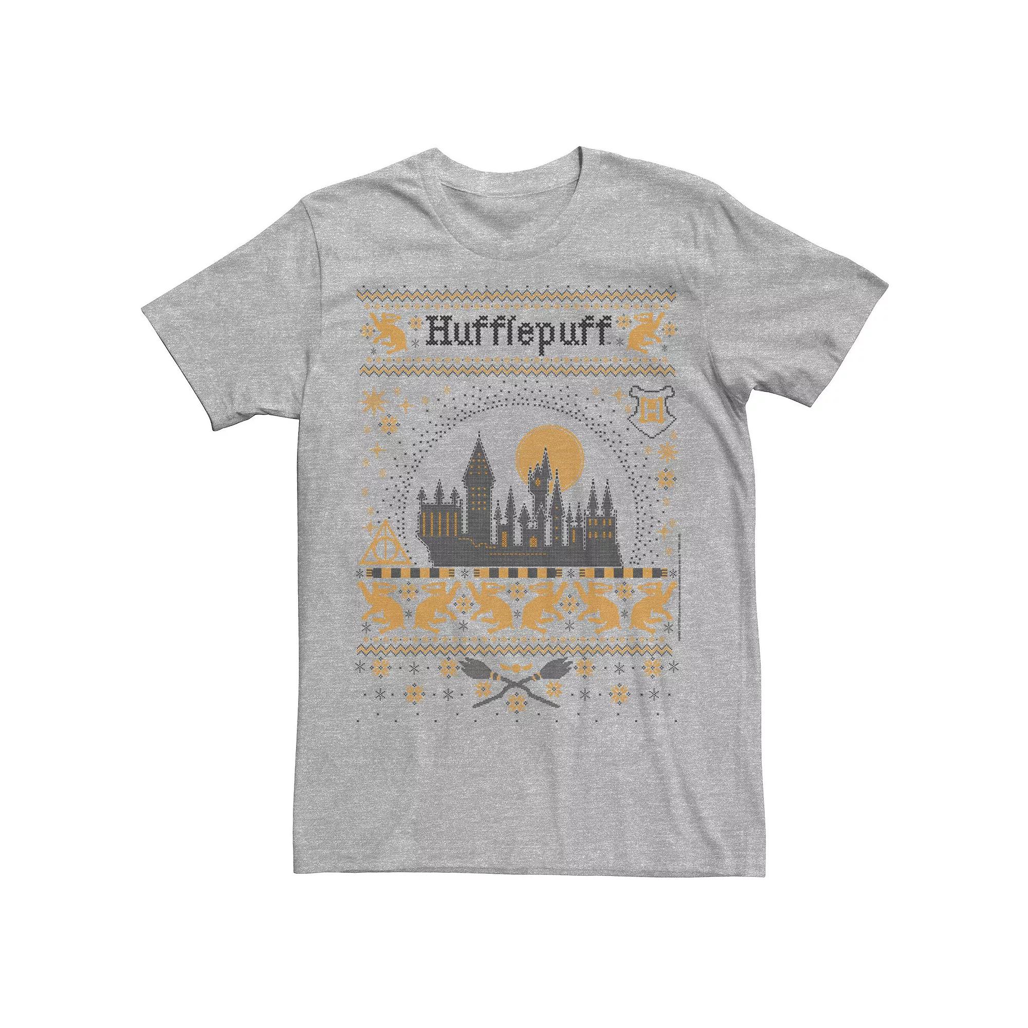 Men's Harry Potter Christmas Hufflepuff Ugly Sweater Tee, Size: XXL, Athletic Grey Product Image