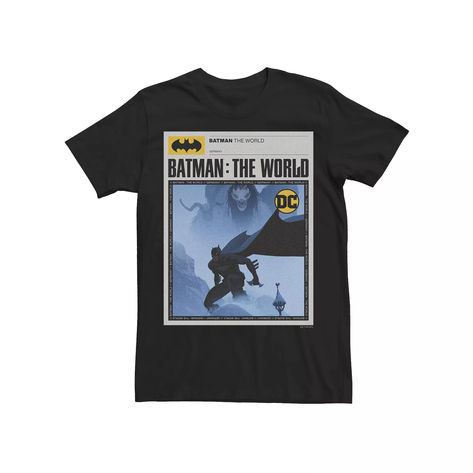 Men's Batman: The World Germany News Poster Tee, Boy's, Size: Large, Black Product Image