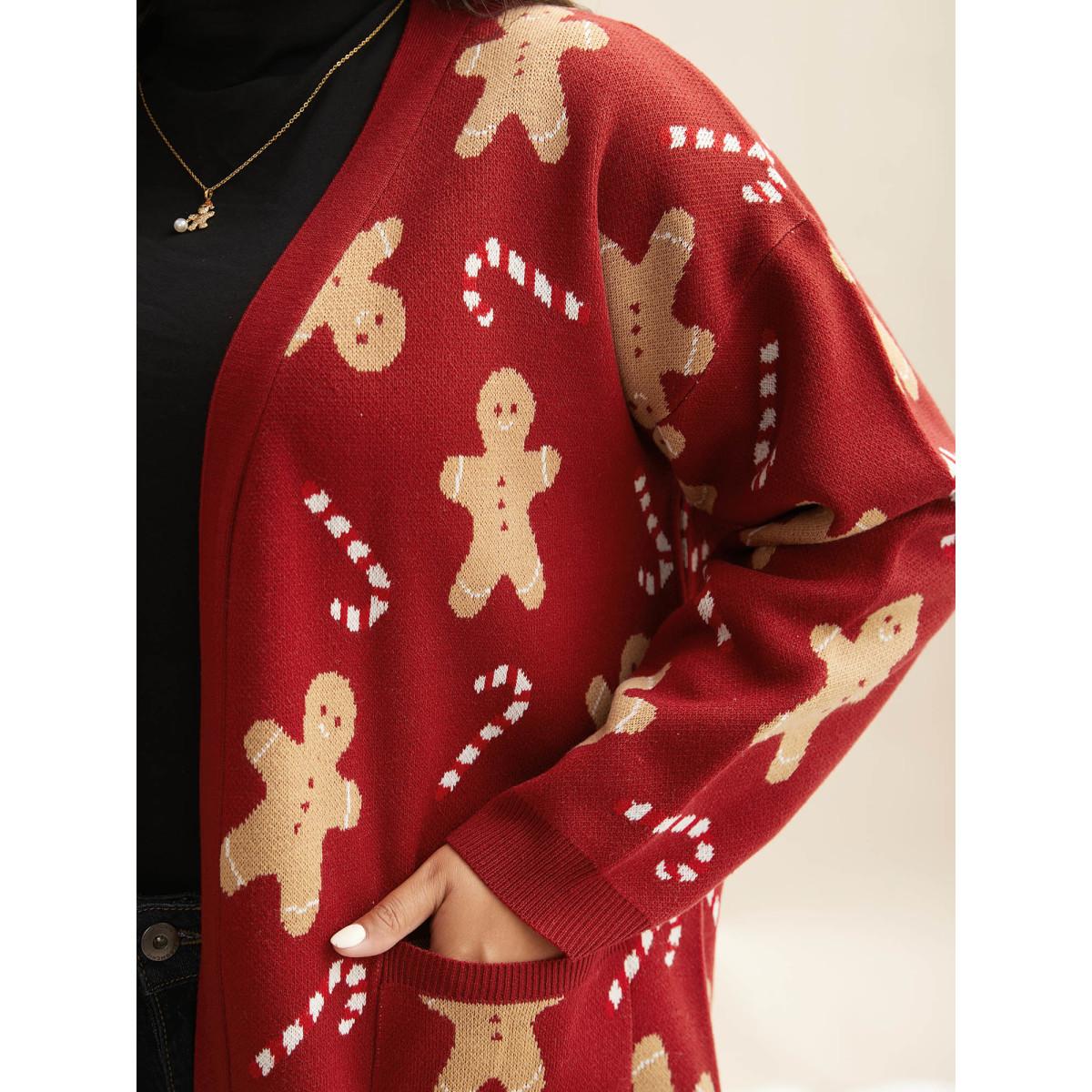 Plus Size Gingerbread & Candycane Shimmering Threads Cardigan Scarlet Women Playful Loose Long Sleeve Casual Cardigans BloomChic 30/6X Product Image