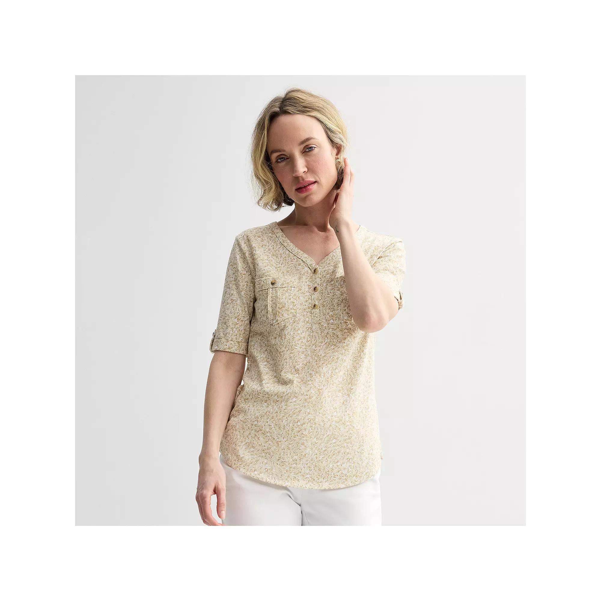 Women's Croft & Barrow® Elbow Sleeve Utility Henley Top,  Product Image