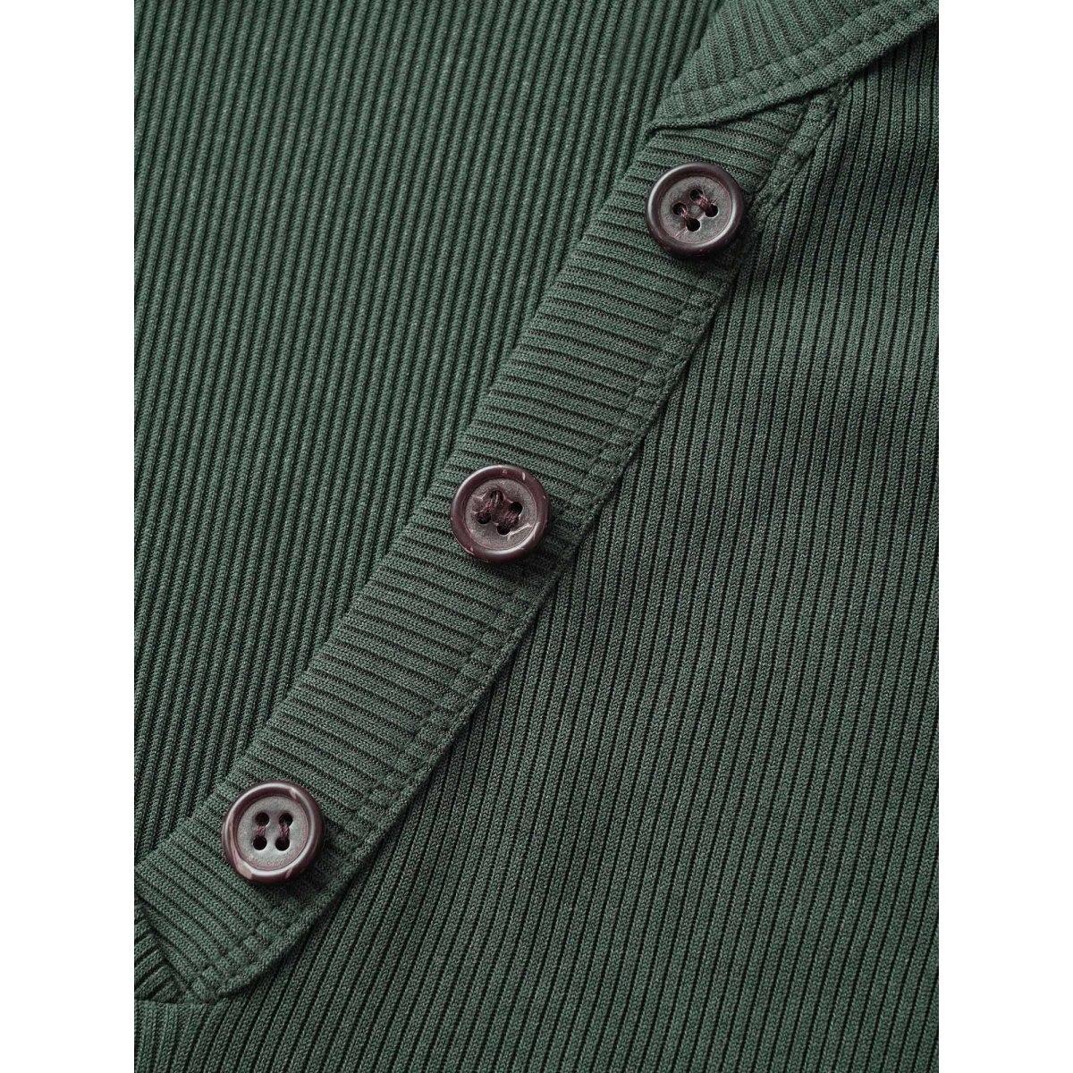 Plus Size Solid Notched Button Detail Tank Top Women ArmyGreen Casual Non Notched collar Everyday Tank Tops Camis BloomChic 28/5X Product Image