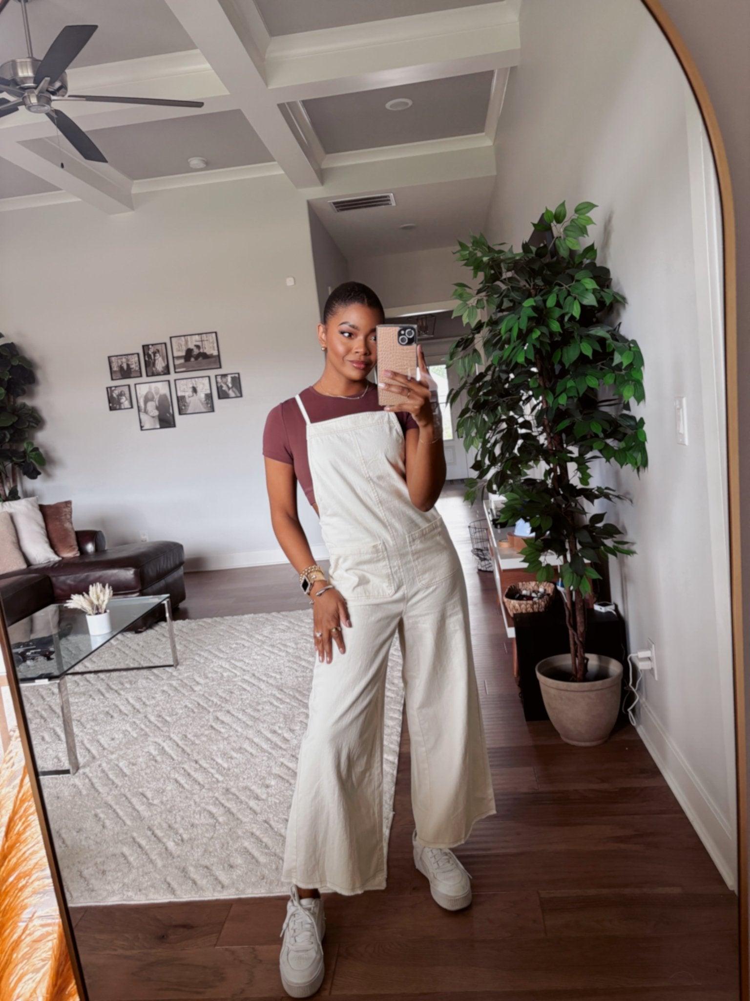 Oatmeal Cotton Denim Overalls - FINAL SALE Product Image