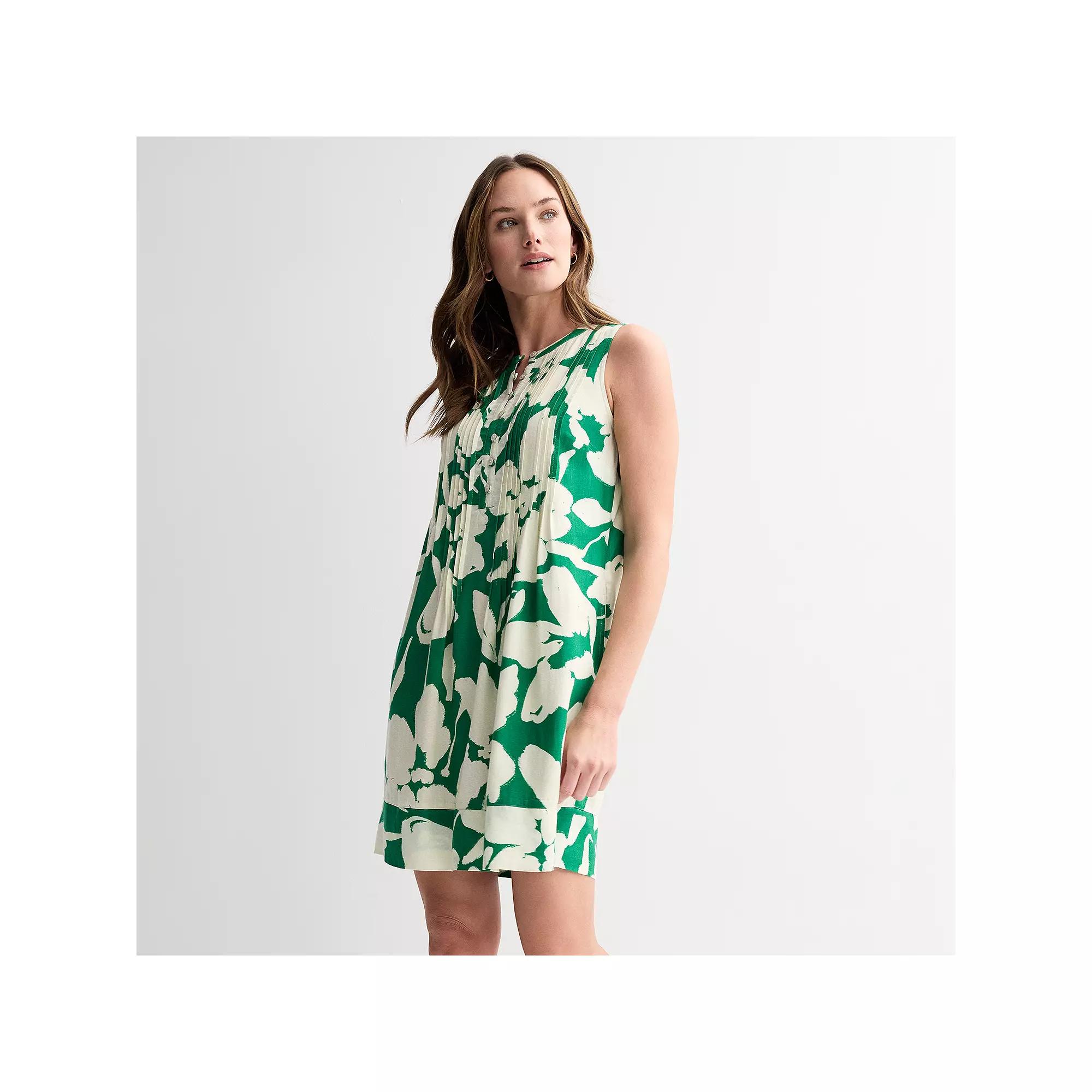 Women's Sonoma Goods For Life® Sleeveless Pintuck Dress, Size: XXL, Green Paint Floral Product Image