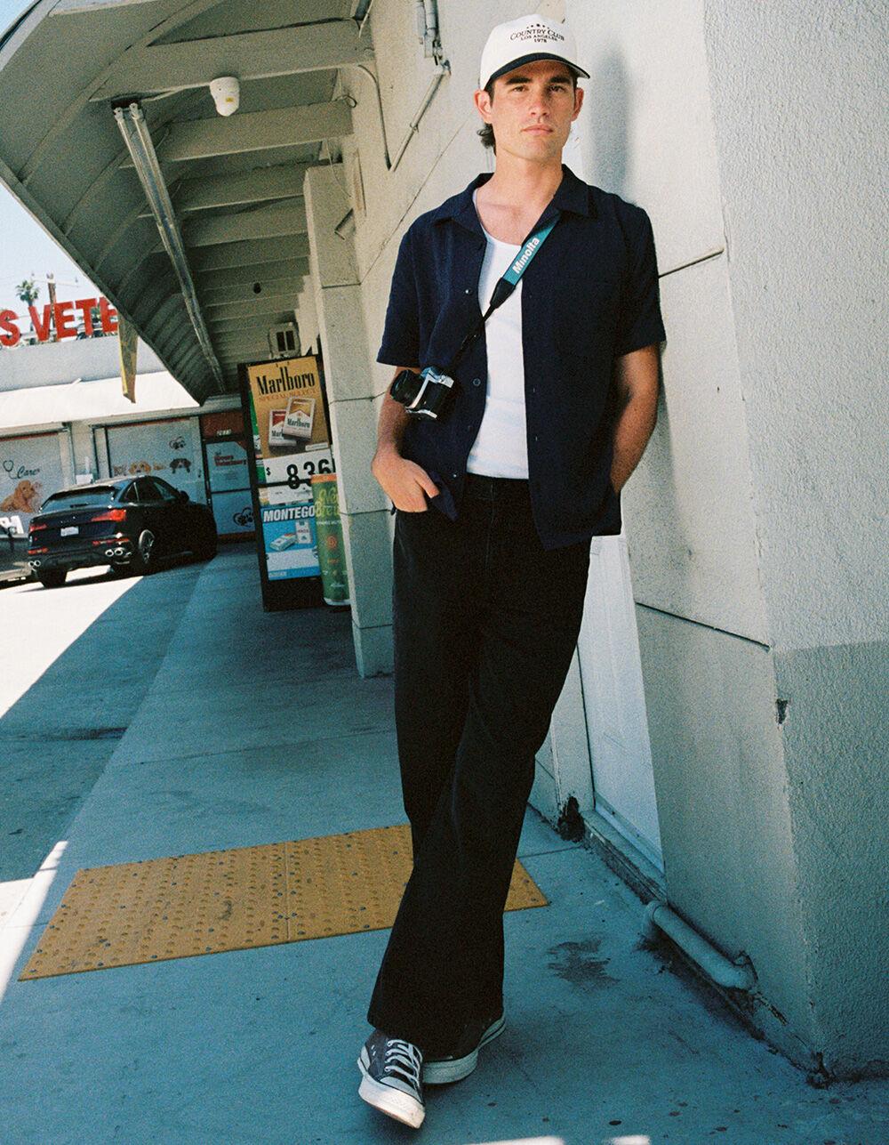 RSQ Mens Solid Texture Camp Shirt - NAVY Product Image