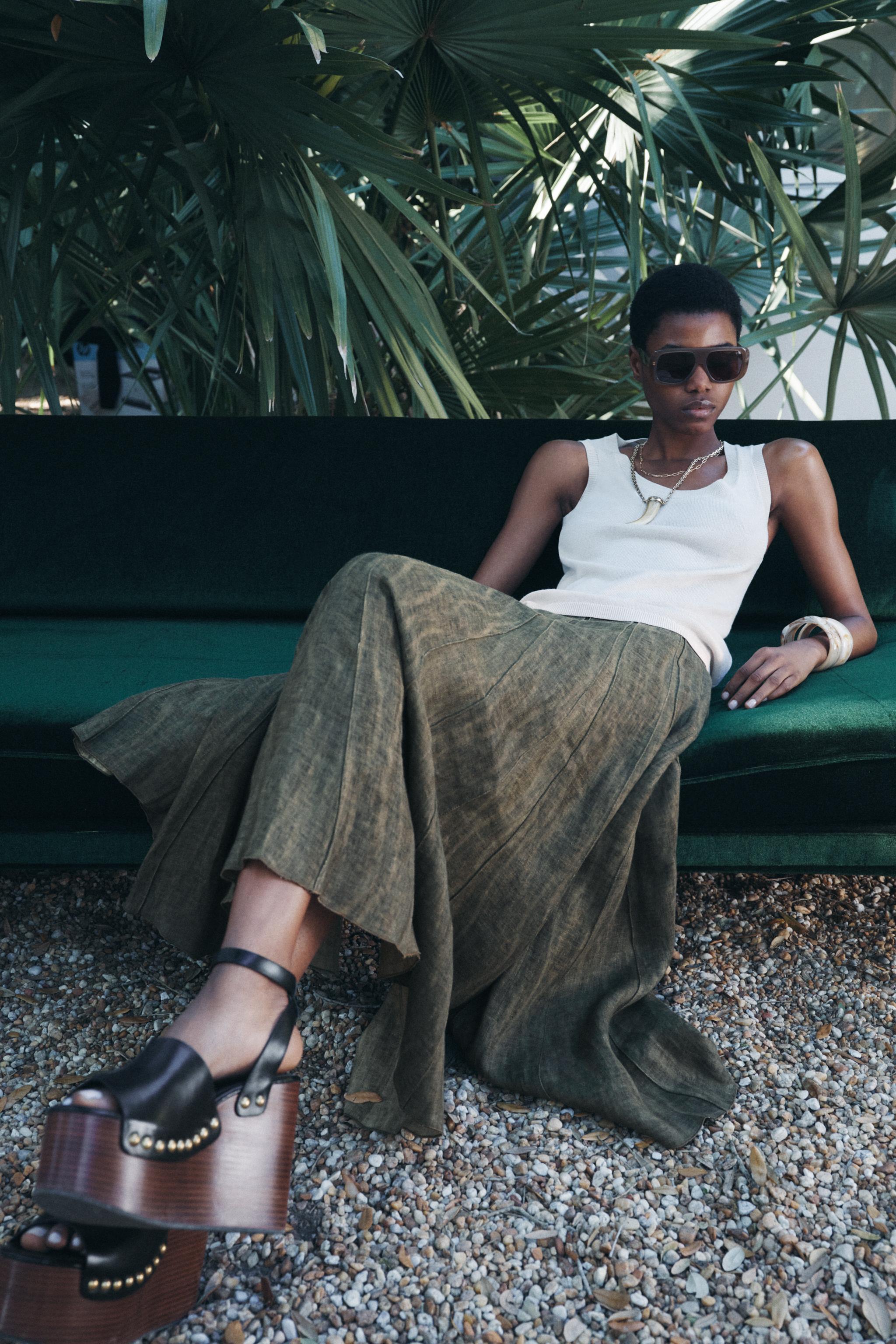 100% LINEN MIDI SKIRT ZW COLLECTION Product Image