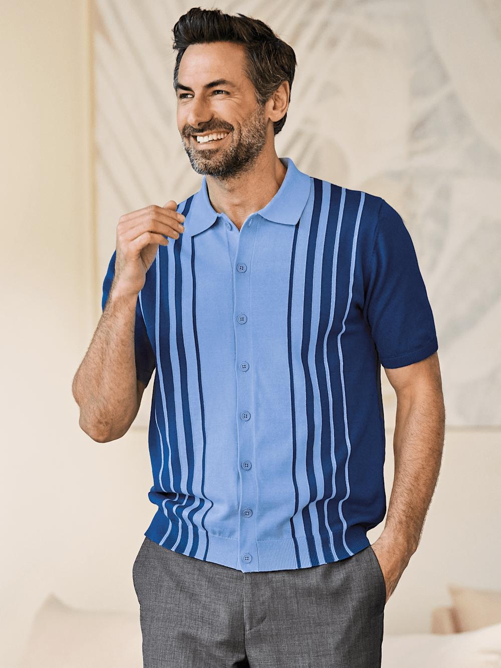Cotton Button Front Polo - Blue Product Image