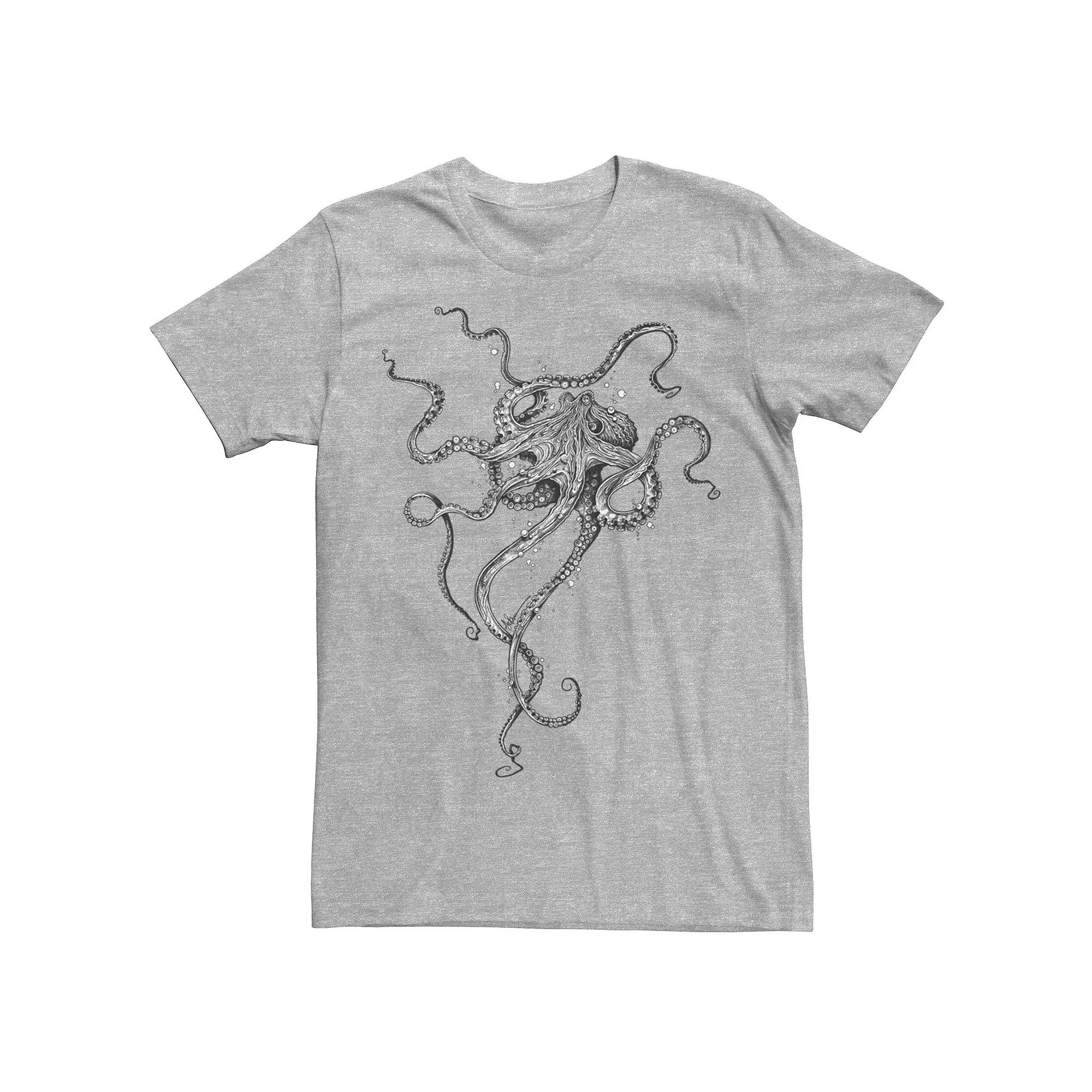 Men's Octopus Bubbles Graphic Tee, Size: Small, Athletic Grey Product Image