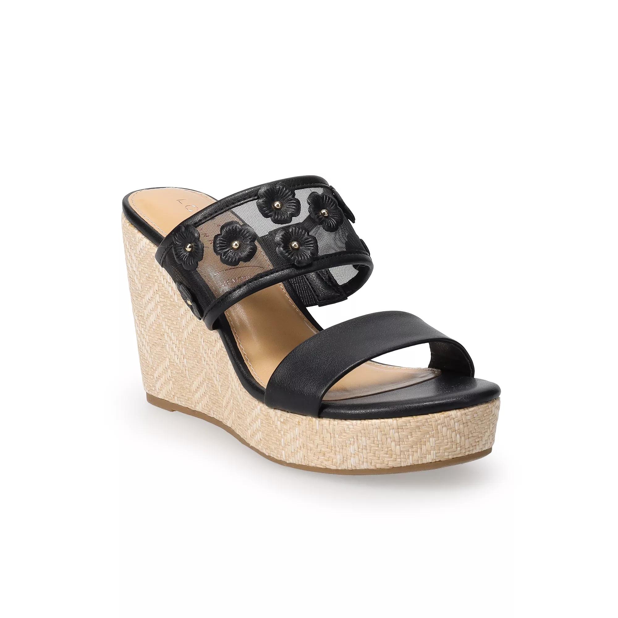LC Lauren Conrad Sheridyn Flower Mesh Women's Wedge Sandals, Size: 11, Black Product Image