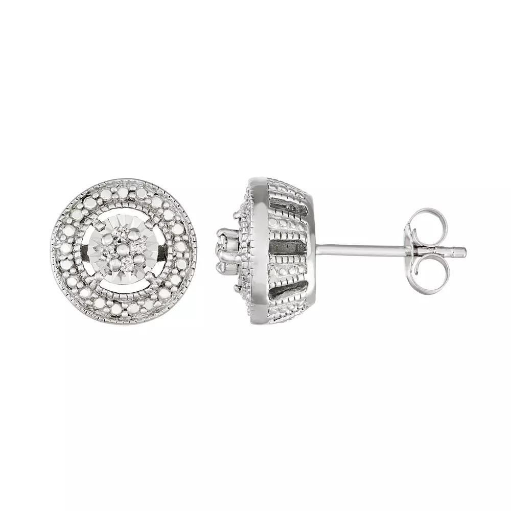 Sterling Silver 1/10 Carat T.W. Diamond Halo Stud Earrings, Women's Product Image