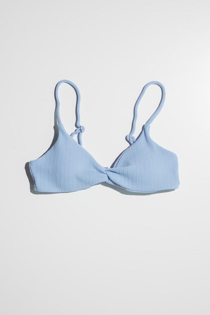 Sky Blue Twist Front Ribbed Bikini Top Product Image