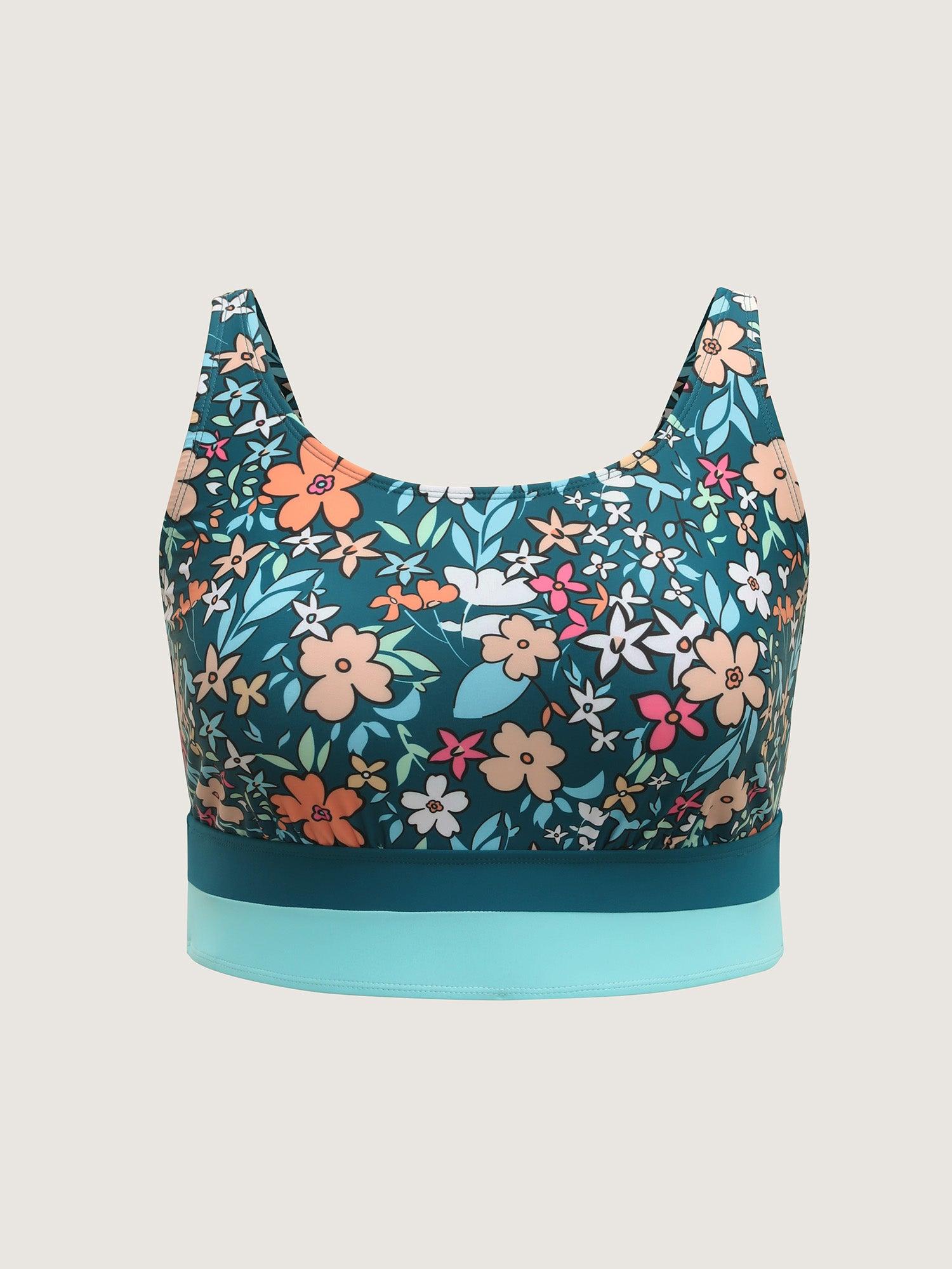 Floral Print Color Contrast Swim Top Female Product Image