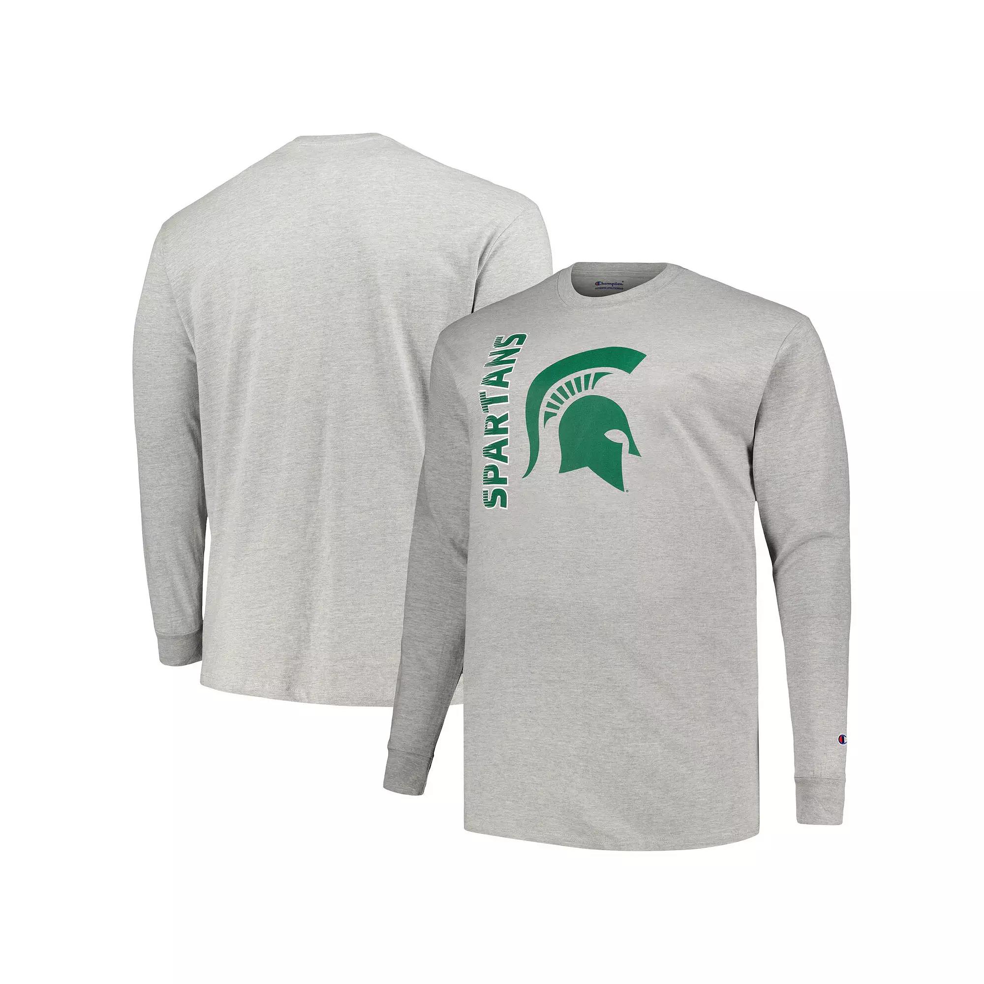 Men's Champion Heather Gray Michigan State Spartans Big & Tall Mascot Long Sleeve T-Shirt,  Product Image