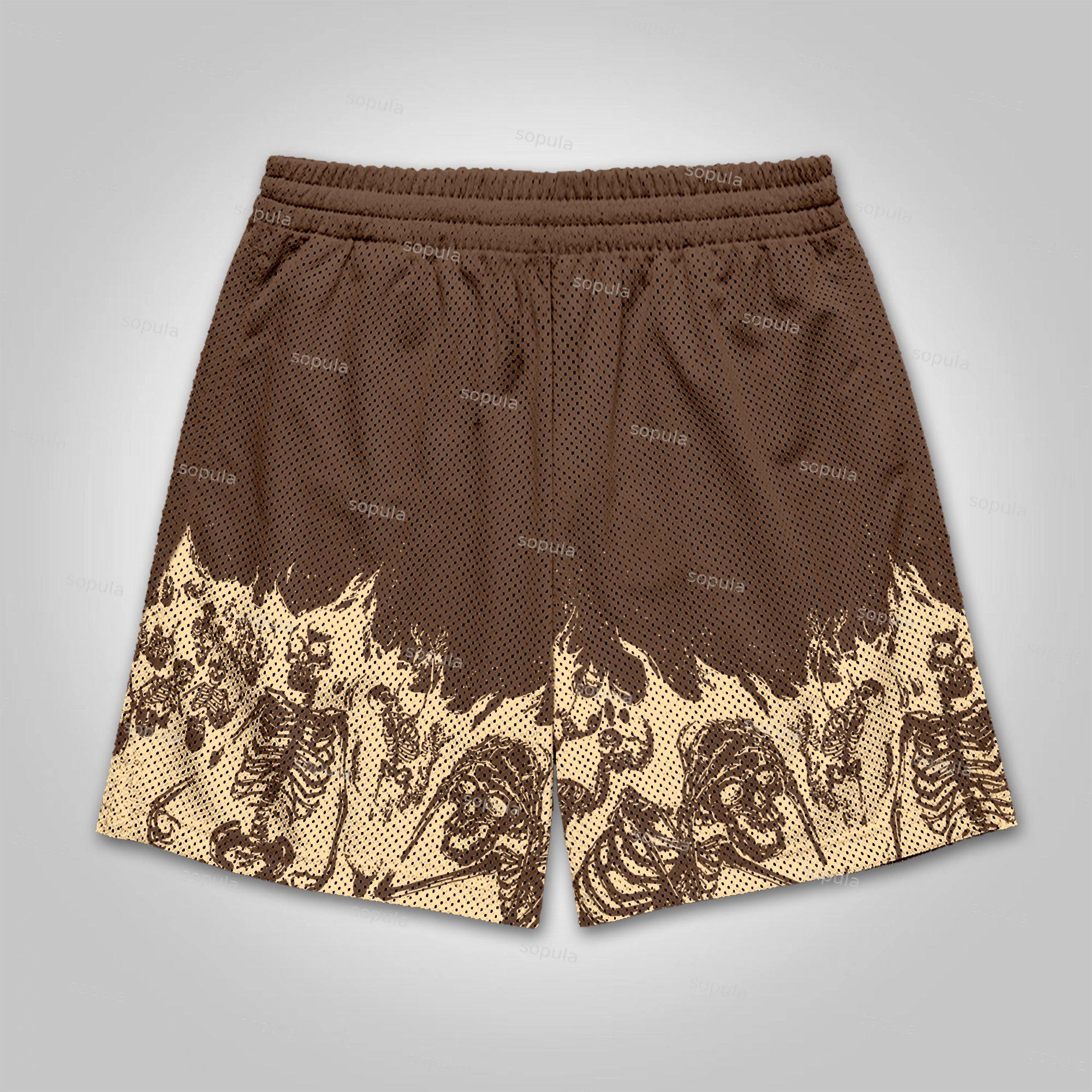 Sopula Flaming Skull Graphic Mesh Shorts Product Image