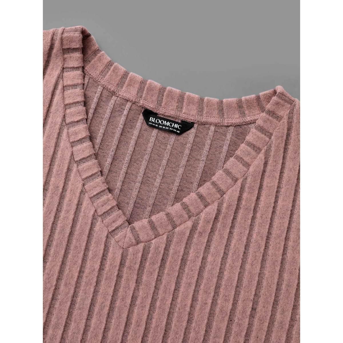 Plus Size V Neck Floral Patchwork Pit Strip T-shirt DustyPink Women Casual Texture Natural Flowers V-neck Loose Everyday T-shirts BloomChic 18-20/2X Product Image