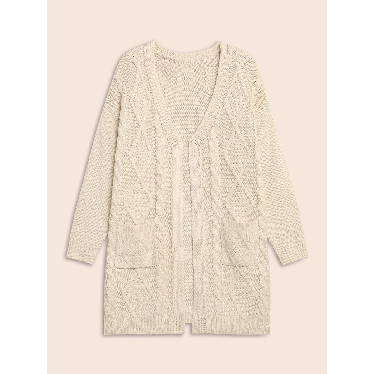 Plus Size Cable Knit Drop Shoulder Pocket Cardigan WhiteSmoke Women Casual Loose Sleeveless Everyday Cardigans BloomChic 26/4X Product Image