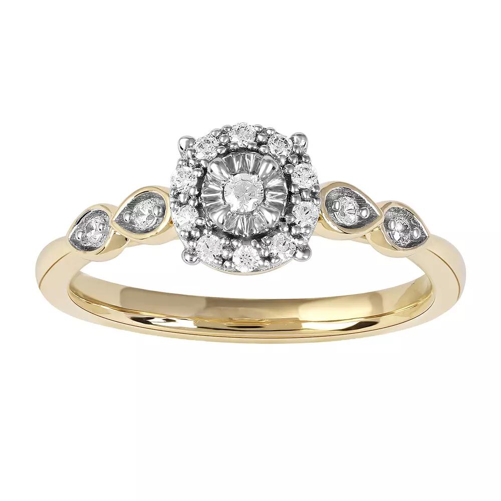 DeCouer Sterling Silver 1/6 Carat T.W. Diamond Halo Promise Ring, Womens Gold Tone Product Image