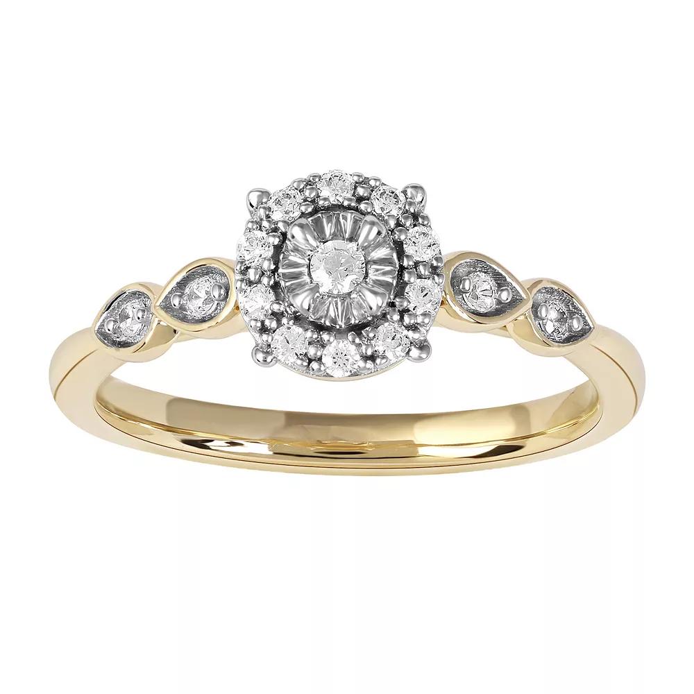 DeCouer Sterling Silver 1/6 Carat T.W. Diamond Halo Promise Ring, Womens Gold Tone Product Image