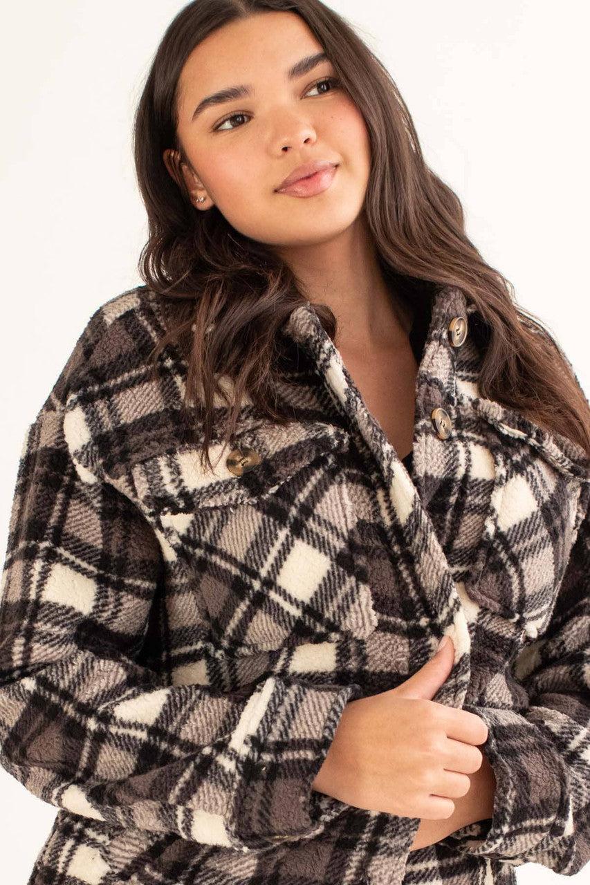Black Plaid Sherpa Shacket Product Image