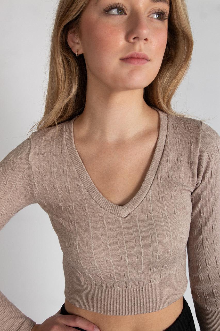Cable Knit V Neck Crop Top Product Image