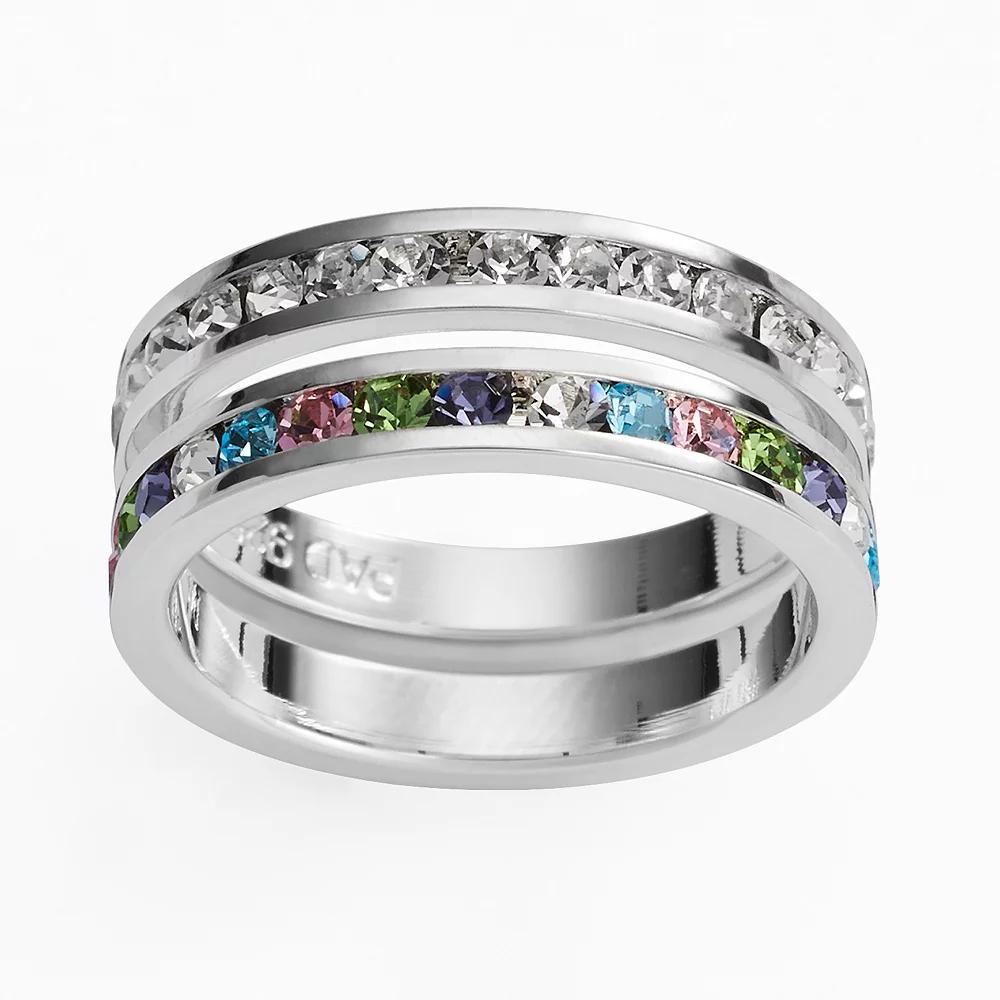 Traditions Jewelry Company Silver Plate Multicolored Crystal Stack Ring Set, Women's, Size: 8 Product Image