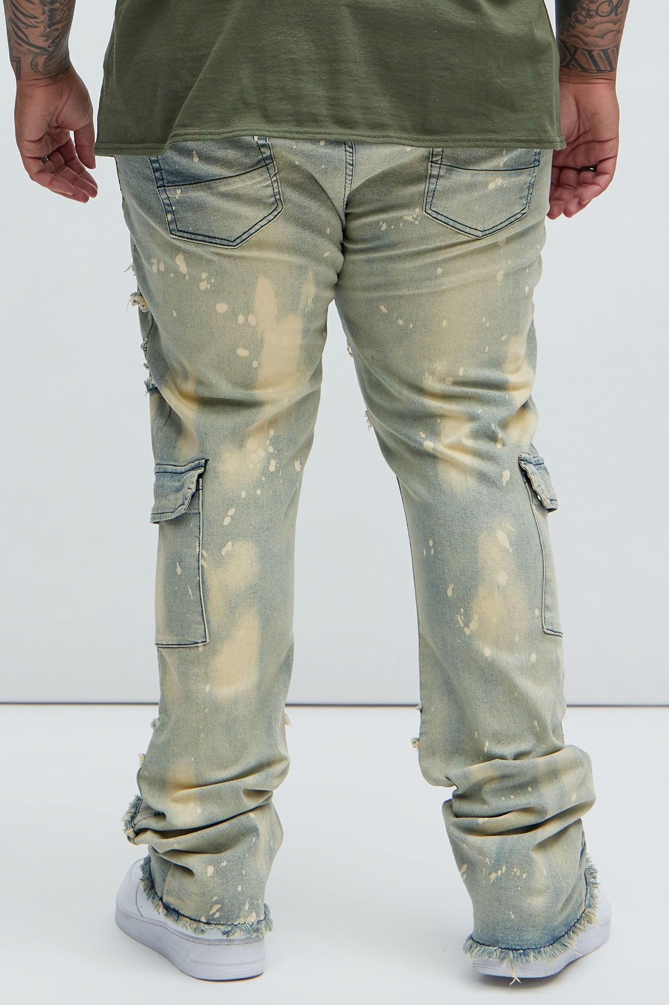 With Some Fray Skinny Flare Cargo Jeans - Light Blue Wash Product Image