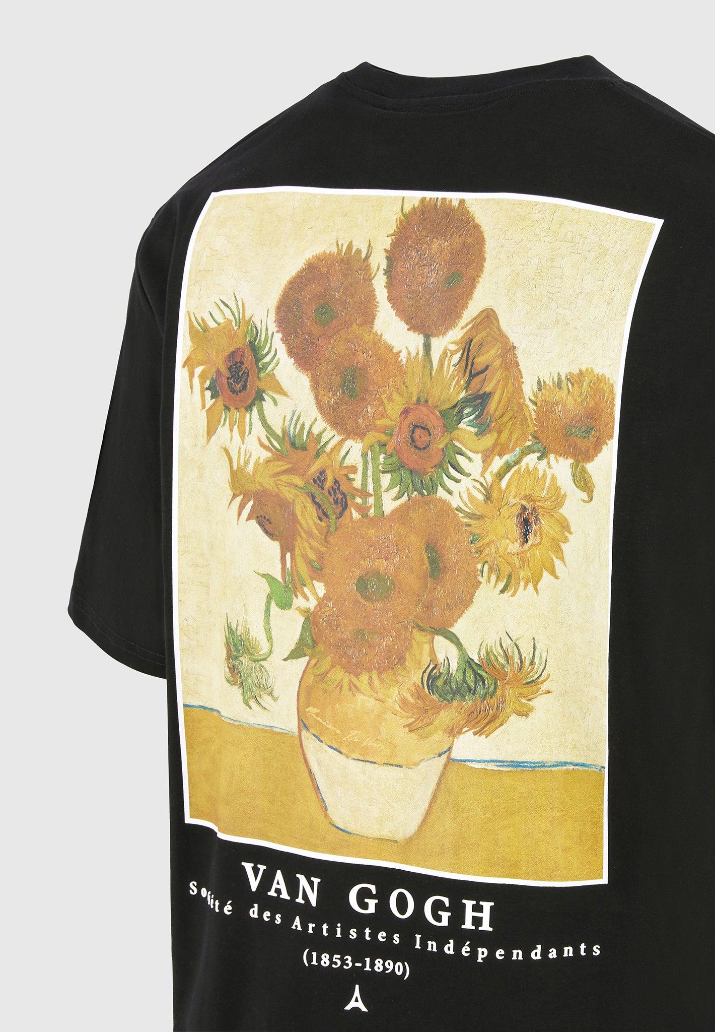 Sunflowers - Van Gogh Cotton T-Shirt - Black Male Product Image
