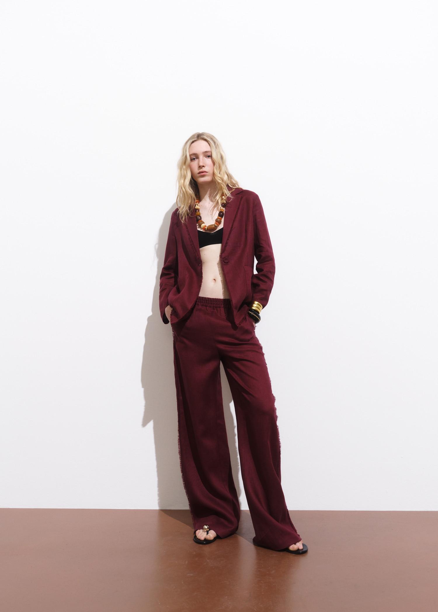 Linen suit pants with frayed ends - Women | MANGO USA Product Image
