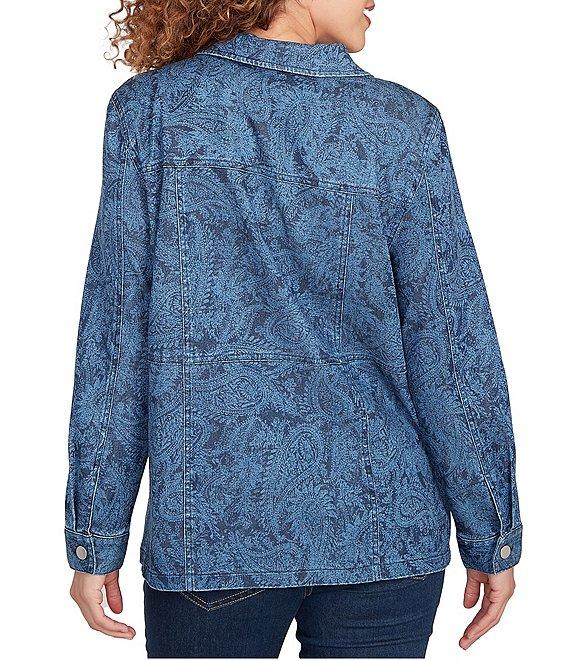 Ruby Rd. Paisley Point Collar Long Sleeve Button Front Denim Jacket Product Image