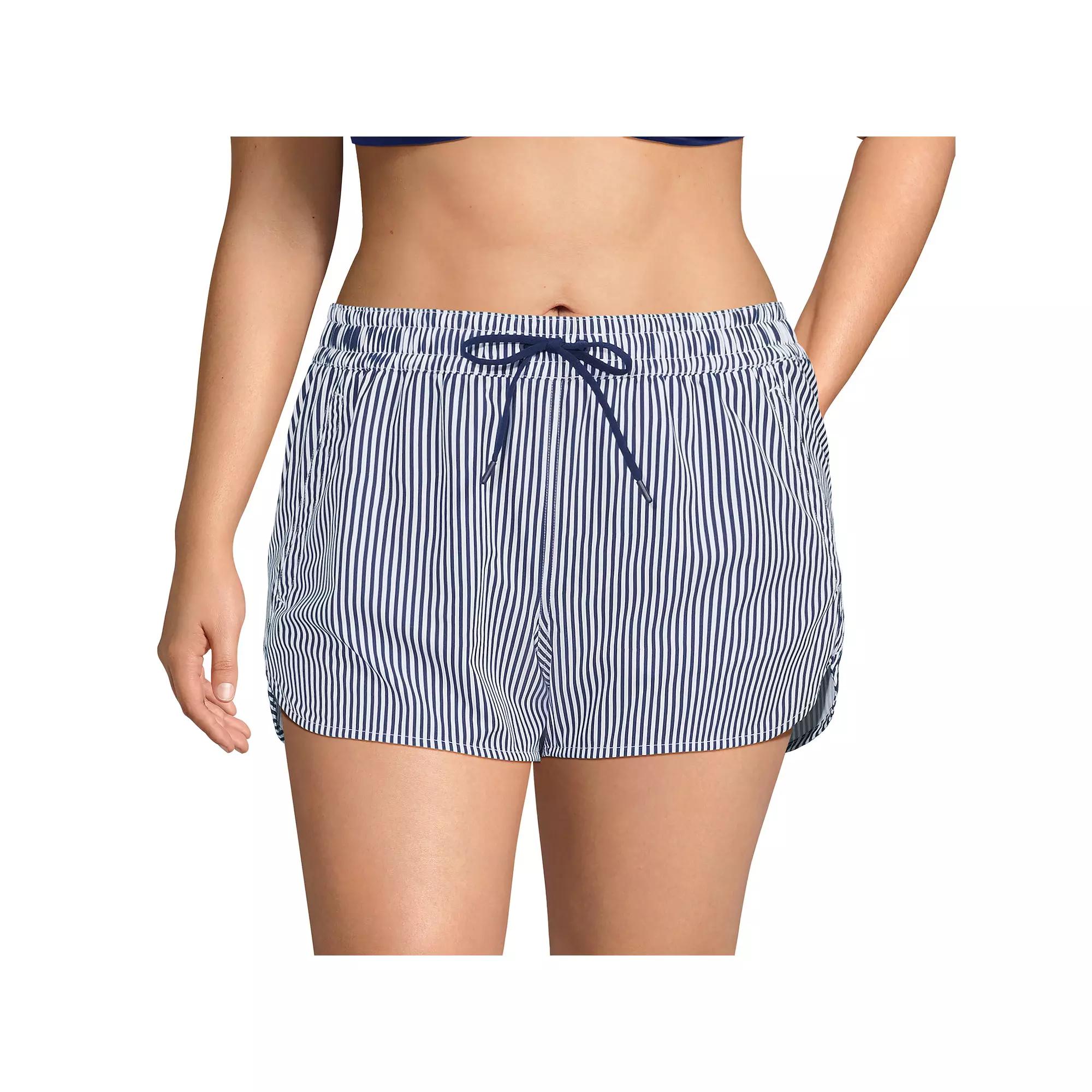 Plus Size Lands' End Woven Packable Swim Cover-up Shorts, Women's, Size: 18 W, Blue Mini Stripe Product Image