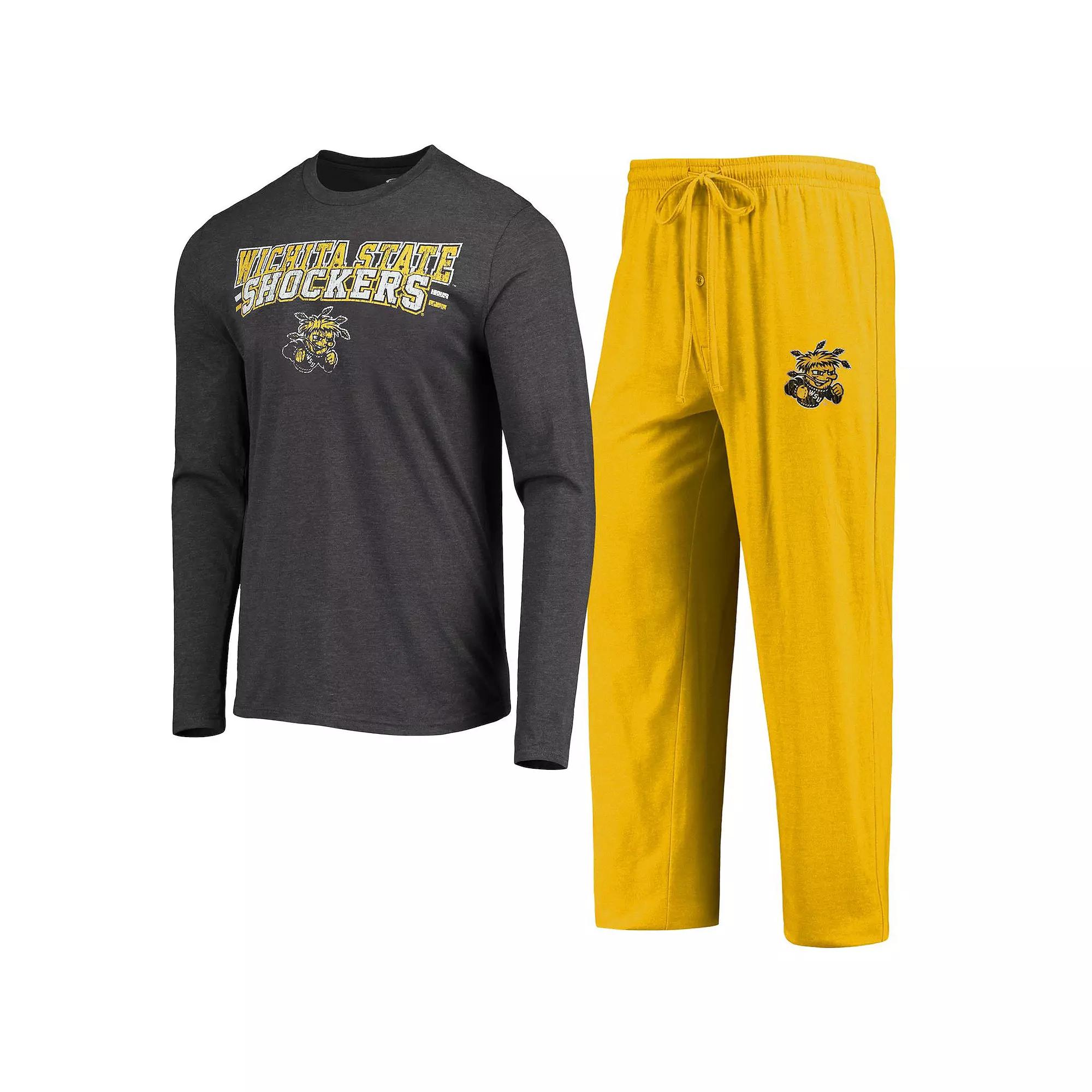 Men's Concepts Sport Yellow/Heathered Charcoal Wichita State Shockers Meter Long Sleeve T-Shirt & Pants Sleep Set,  Product Image
