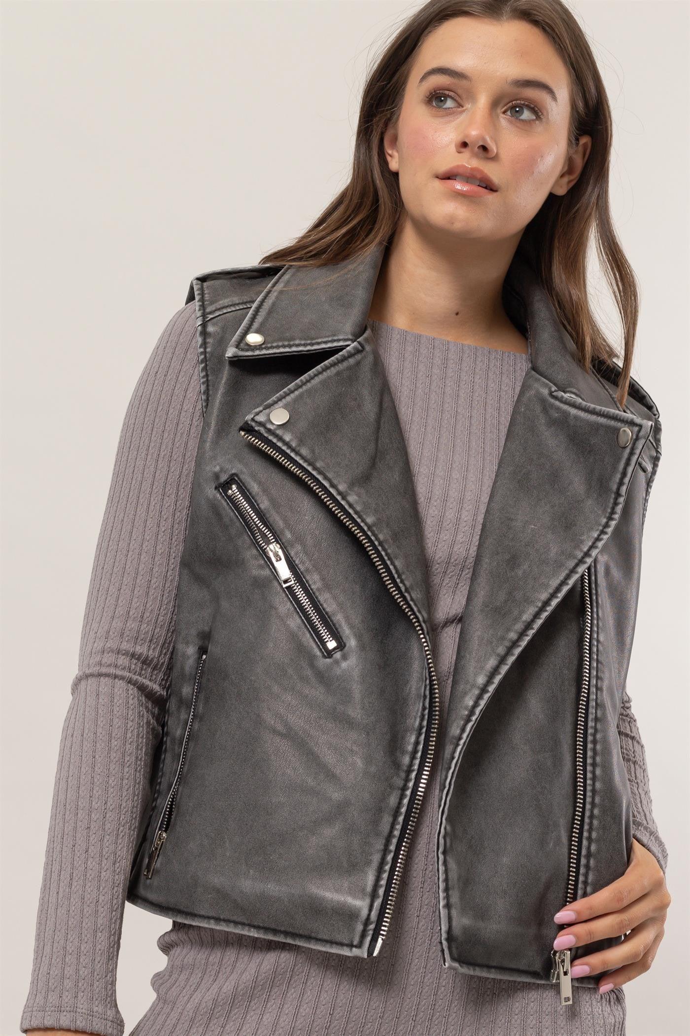 Washed Pu Moto Vest Product Image