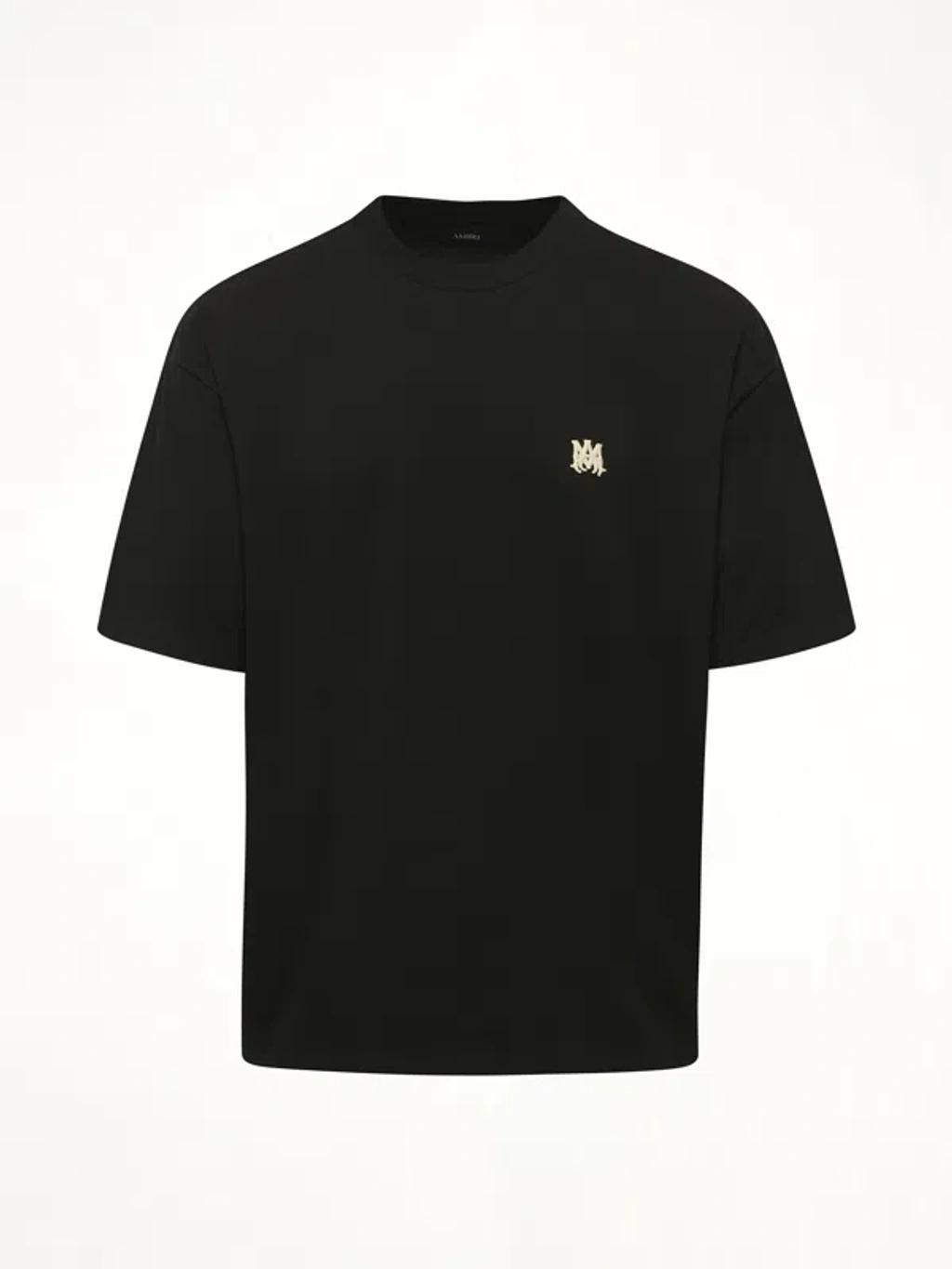 AMIRI Black Crewneck T-shirt With Logo Embroidery On The Front In Cotton Man Product Image