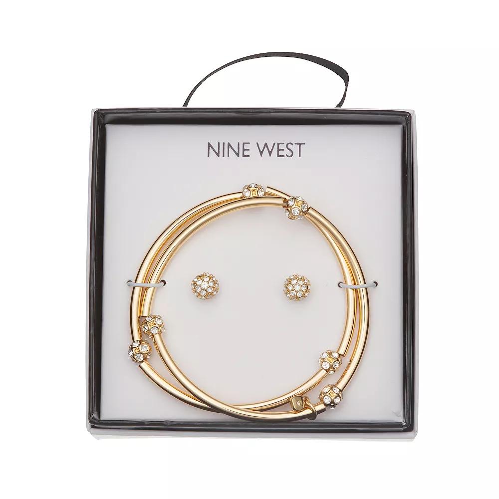 Nine West 2-Row Fireball Bracelet & Stud Earring Set, Women's, Gold Tone Product Image