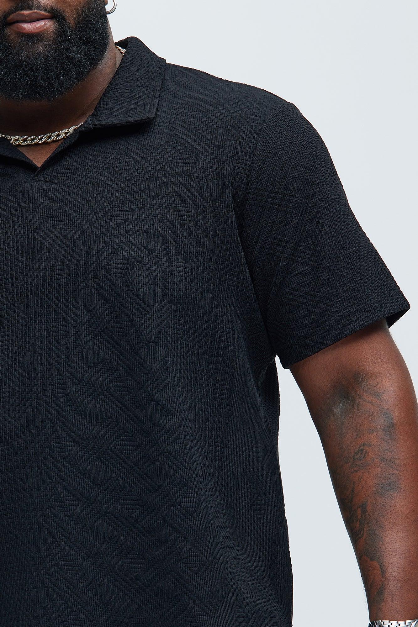 Burley Geo Textured Johnny Collar Shirt - Black Product Image